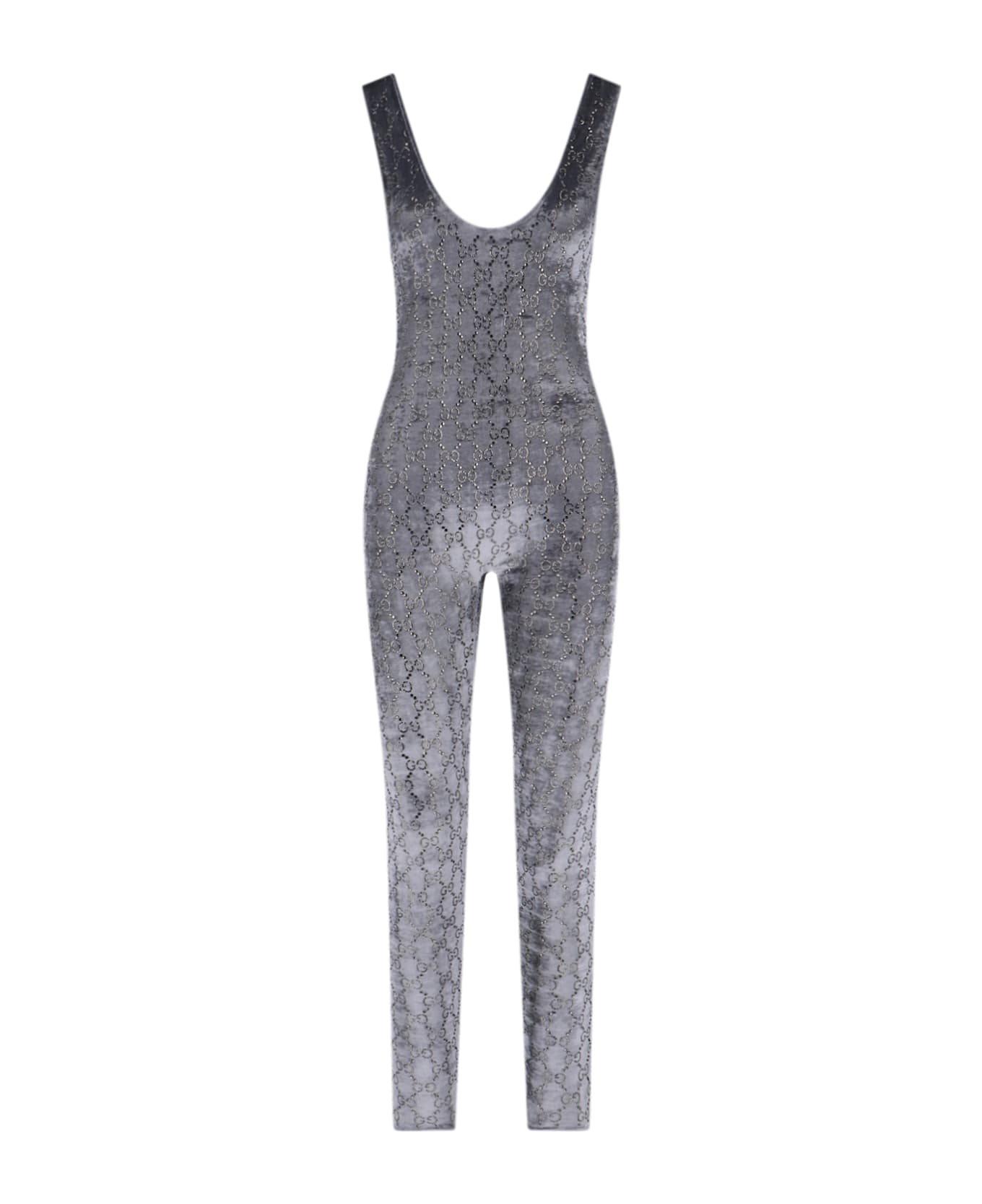 Gucci Jumpsuit With "gg" Crystals - Gray