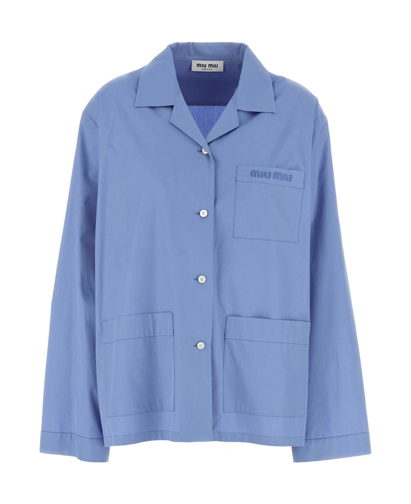 Miu Miu Cerulean Blue Poplin Shirt - AZZURRO