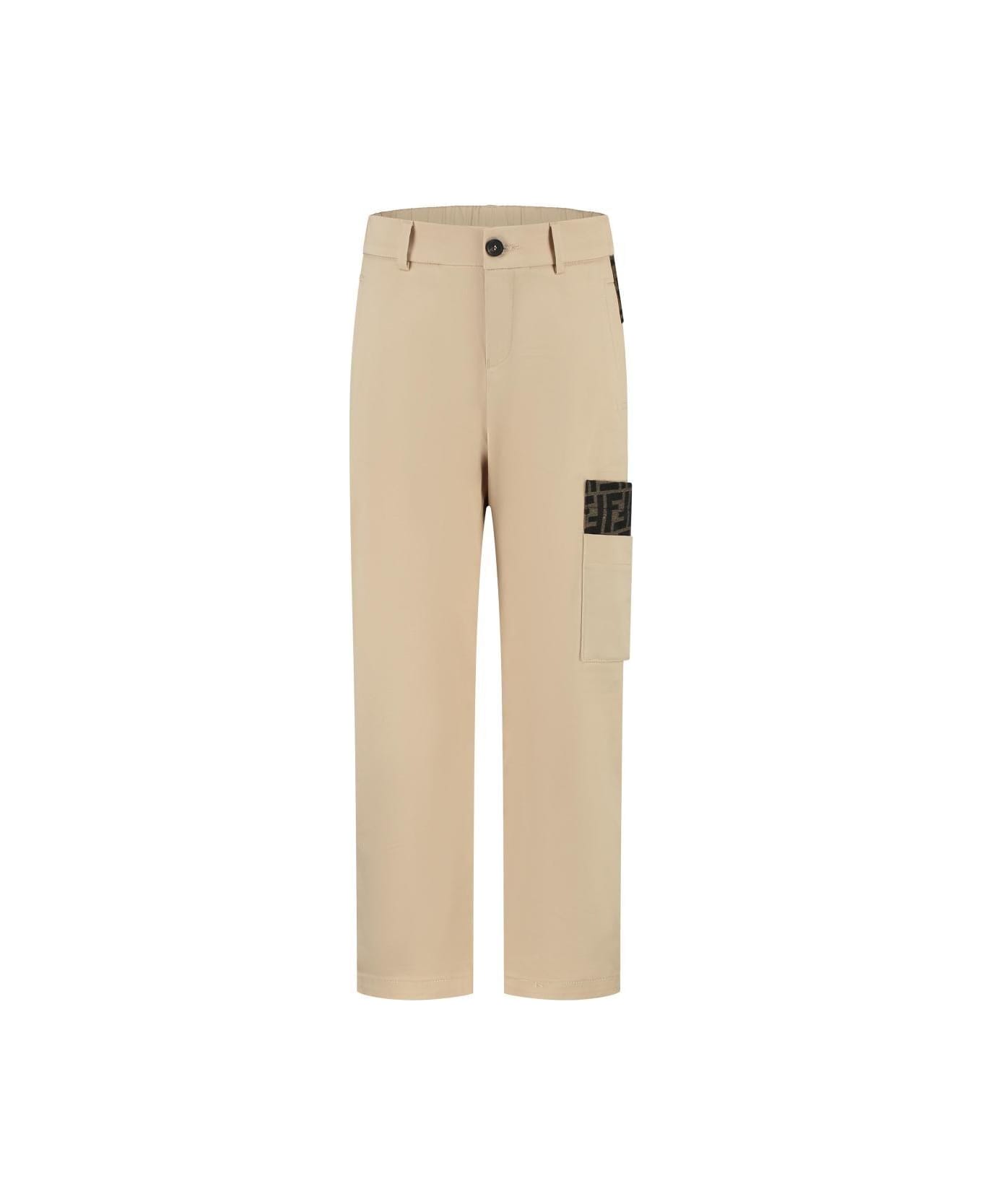 Fendi Stretch Gabardine Junior Pants - Beige