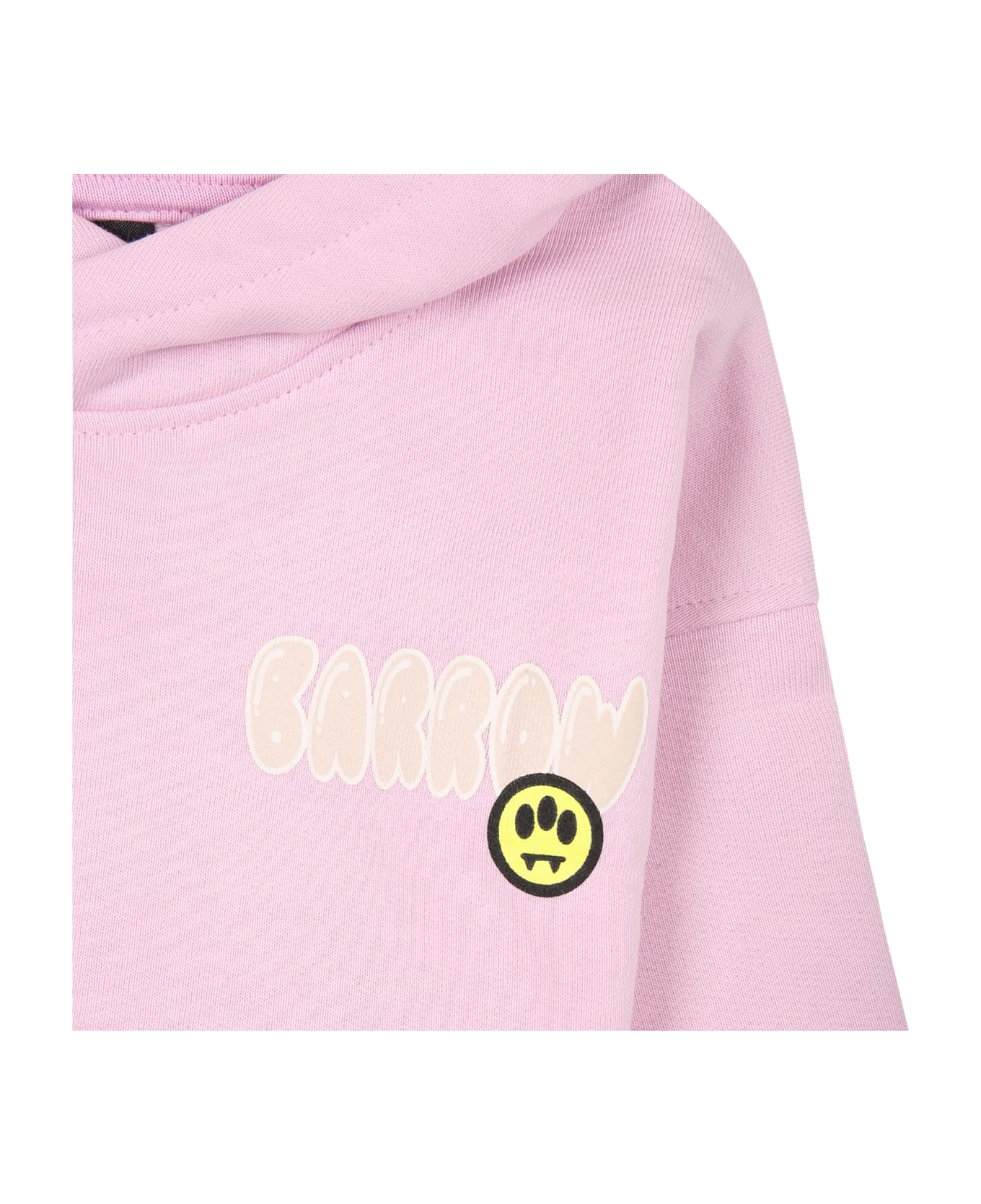 Barrow Pink Sweatshirt For Baby Girl With Logo And Bear - Pink ニットウェア＆スウェットシャツ