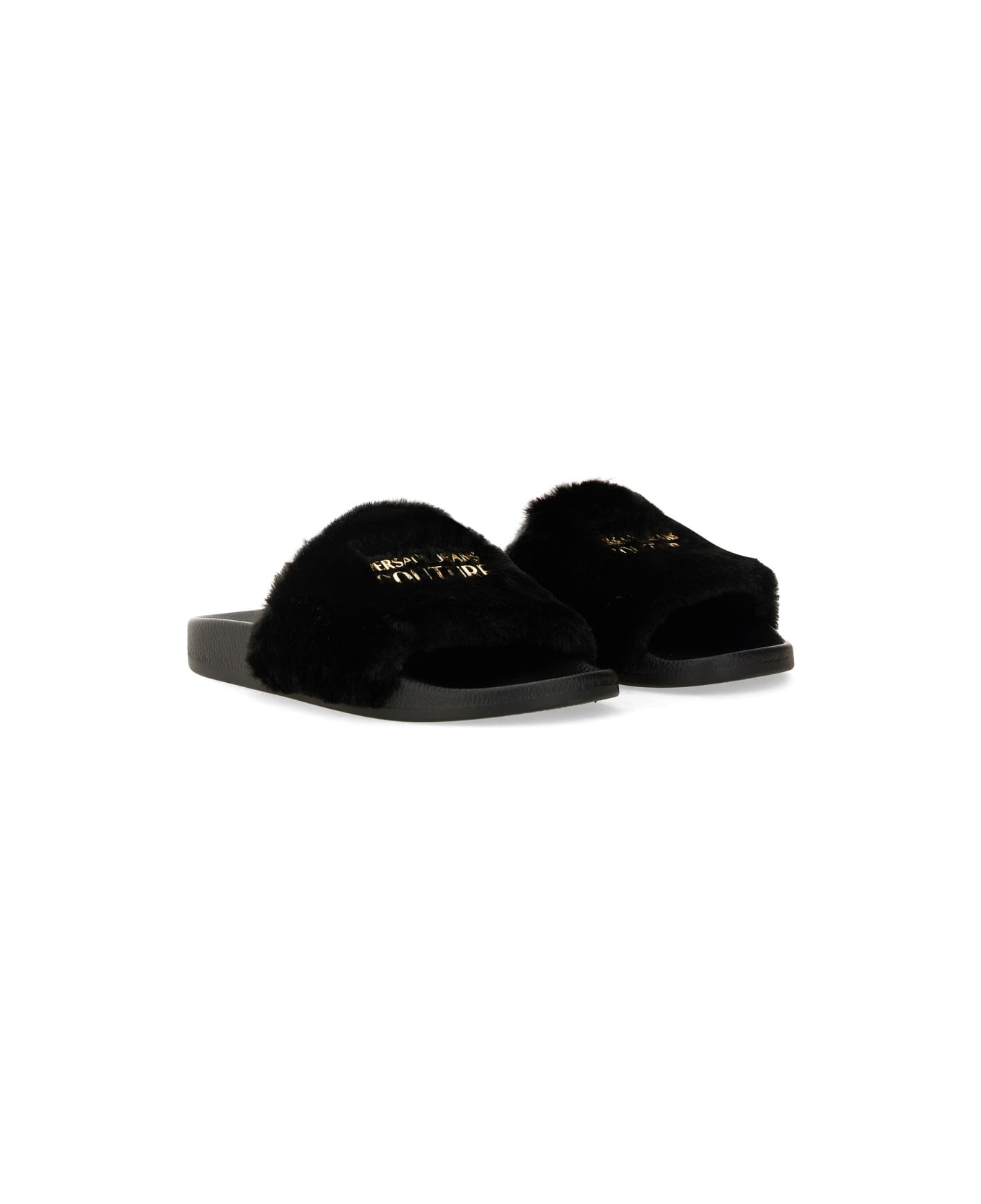 Versace Jeans Couture Slide Sandal With Logo - BLACK