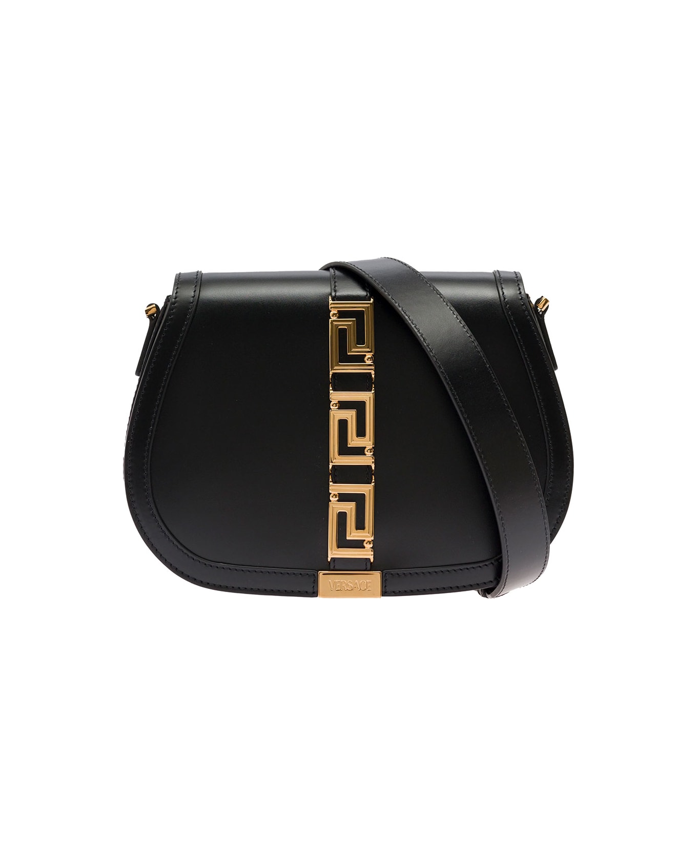 Versace Greca Goddess Shoulder Bag In Black Leather Woman - Black