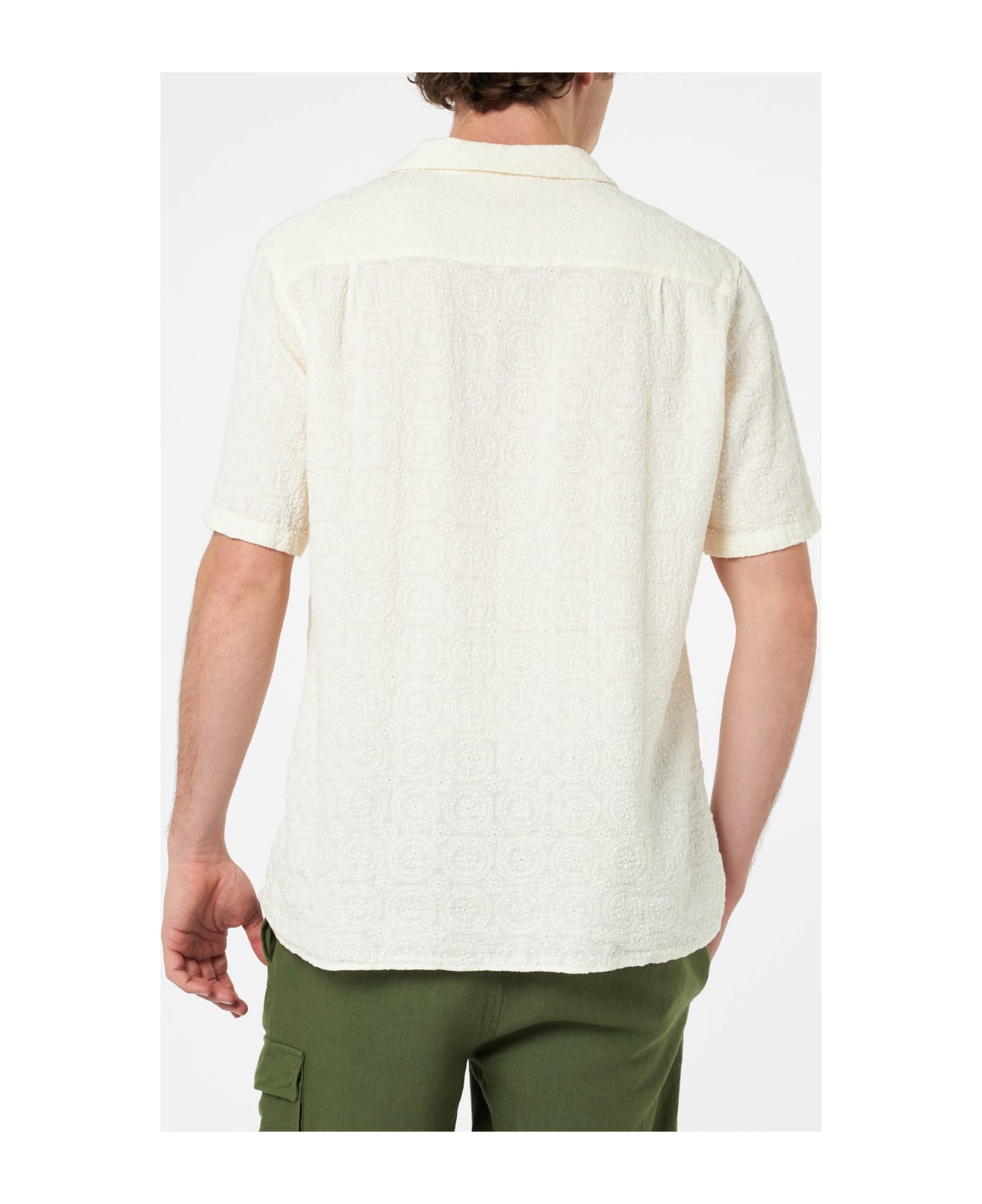 MC2 Saint Barth Man Linen Shirt Kalea With Flower Embroidery - WHITE