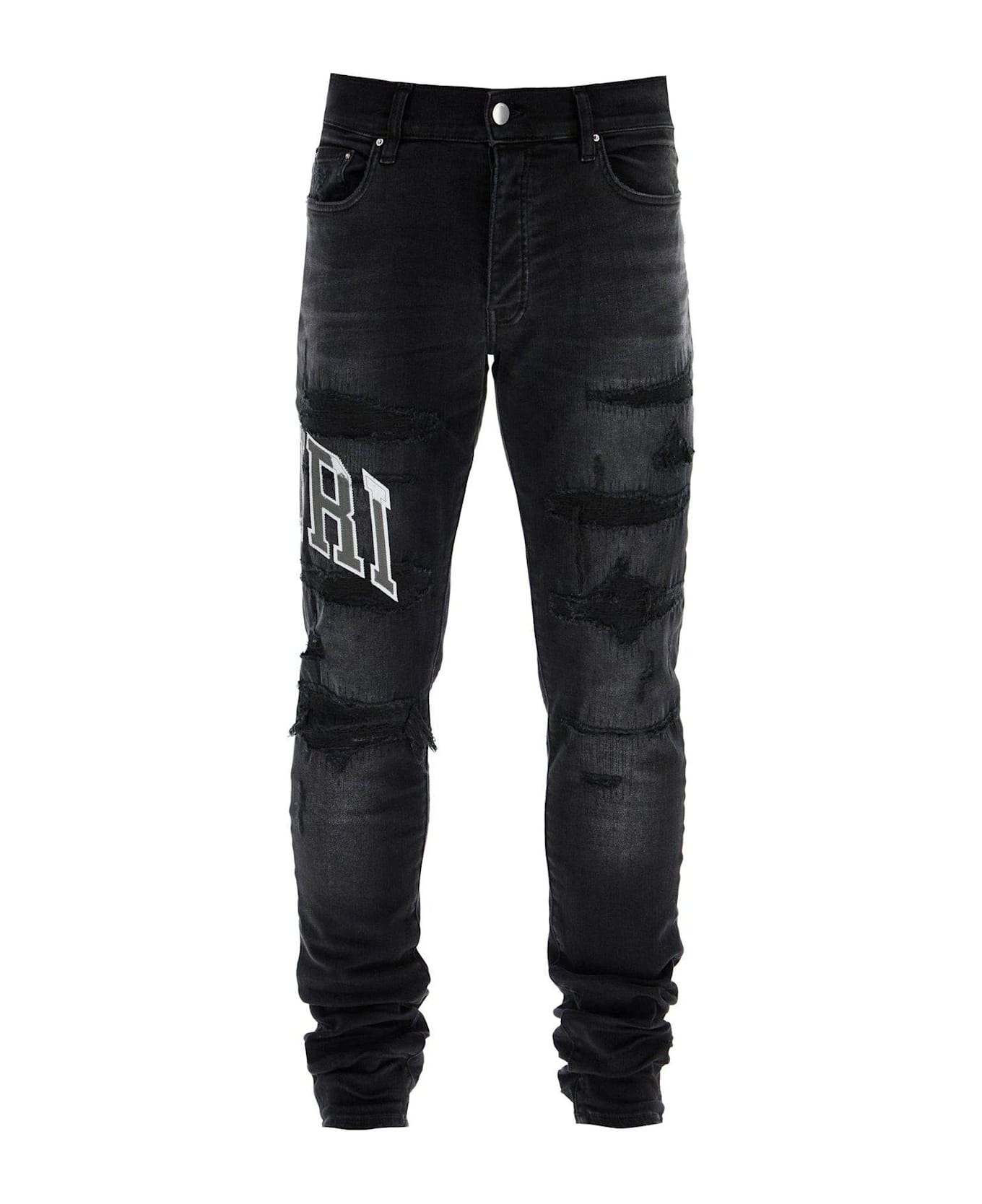 AMIRI Logo Patch Distressed Skinny Jeans - black