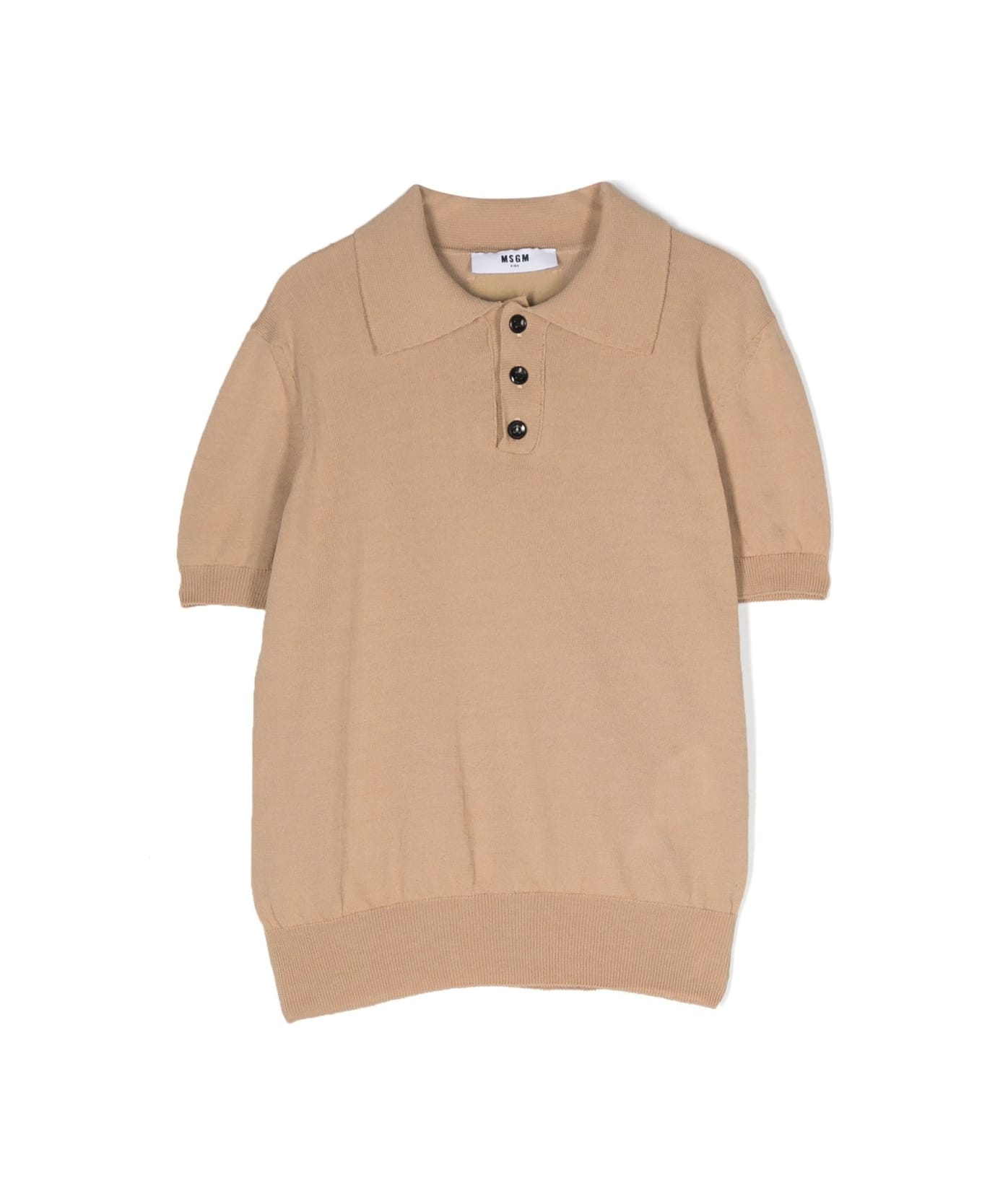 MSGM Beige Polo With Logo Label - Brown