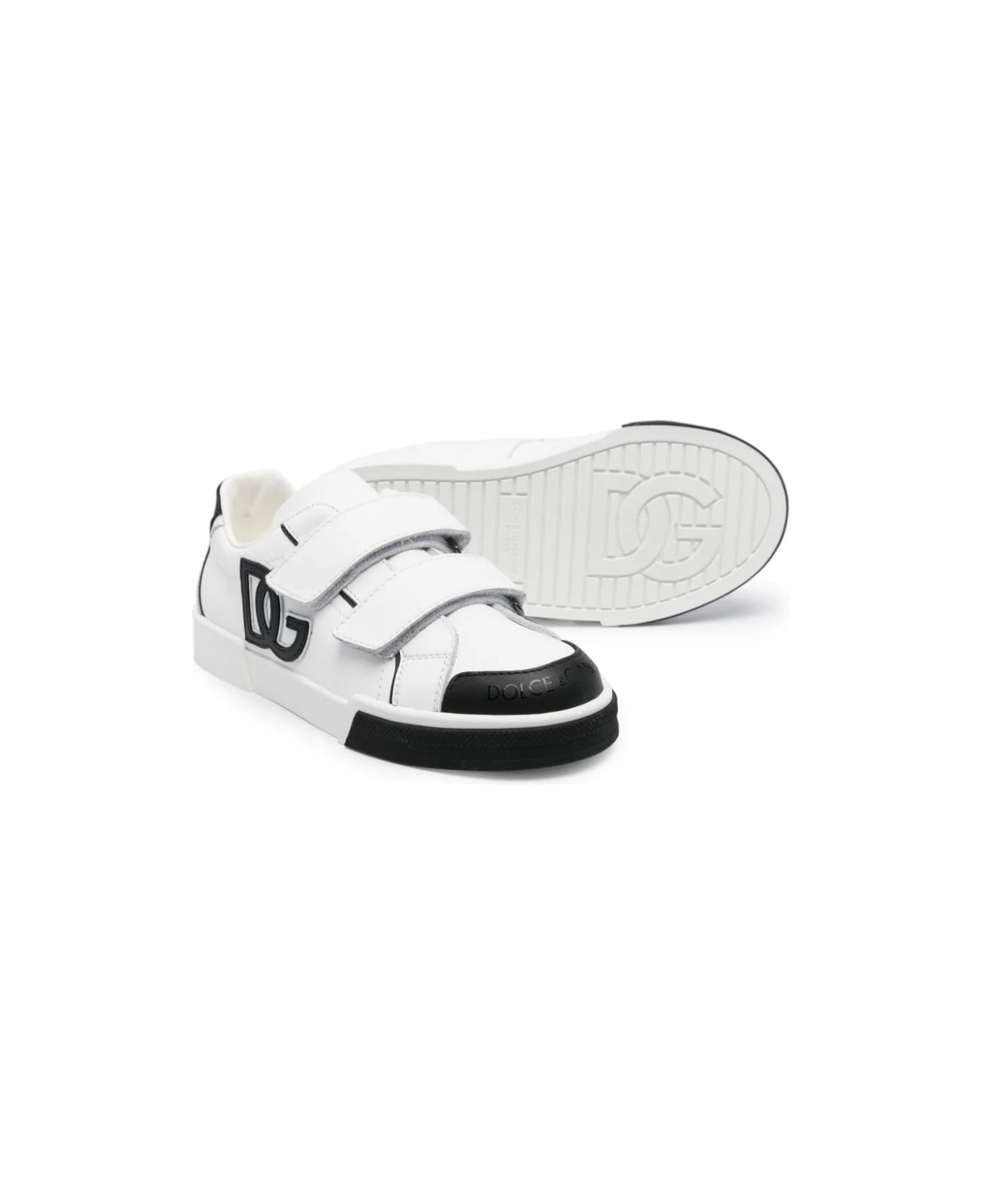 Dolce & Gabbana White And Black Sneakers With Dg Logo - White