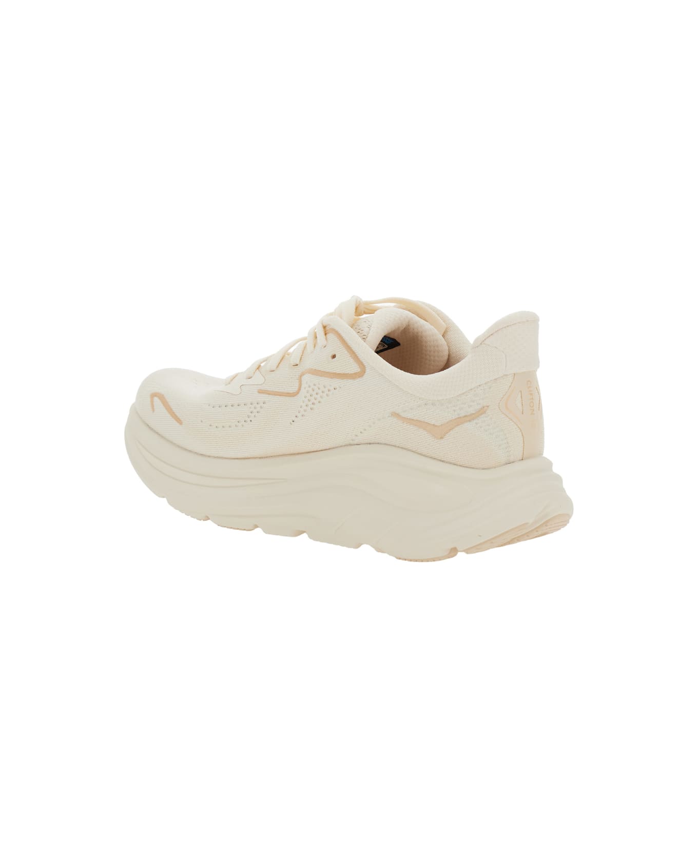 Hoka 'clifton 10' White Low Top Sneakers With Oversize Sole And Logo Lettering On The Side In Tehc Fabric Unisex - Beige