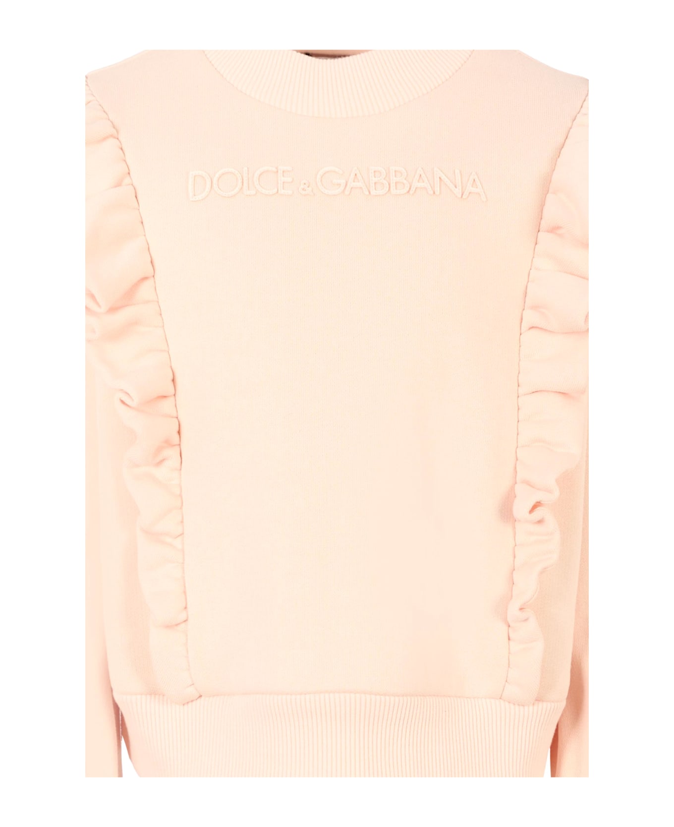 Dolce 
Gabbana Pink Crop Sweatshirt For Girl With Logo - Pink