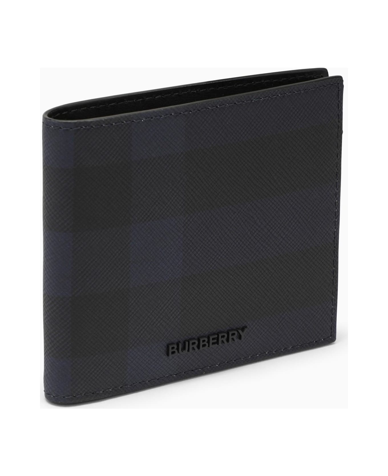 Burberry Check Pattern Navy Blue Wallet - NAVY