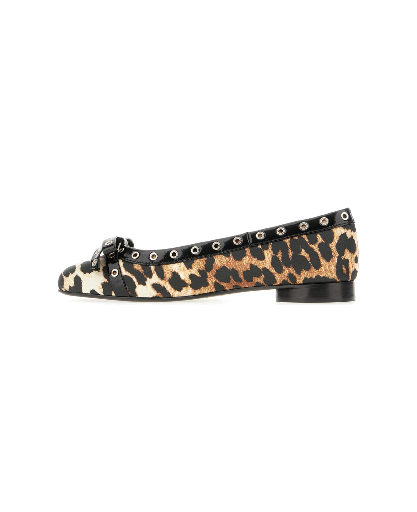 Ganni Printed Fabric Eyelet Bow Ballerinas - LEOPARD PRINT