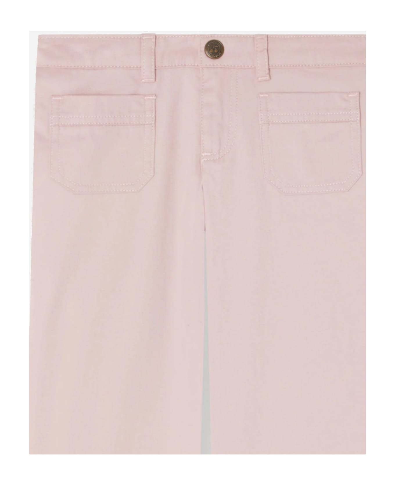 Bonpoint Cotton Denim Pants With Logo - Rosa
