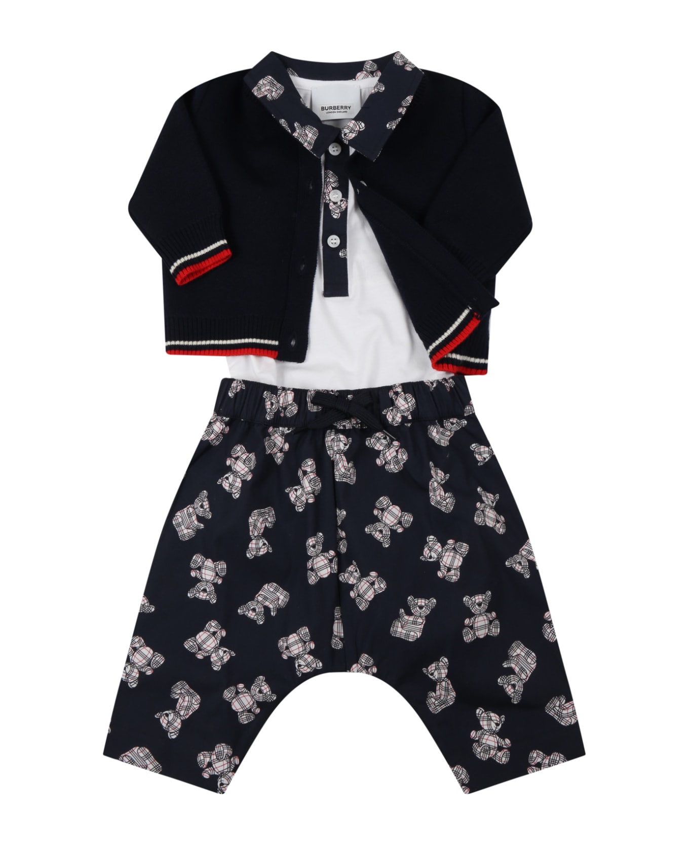 Burberry Multicolor Set For Baby Boy With Thomas Bear - Blue