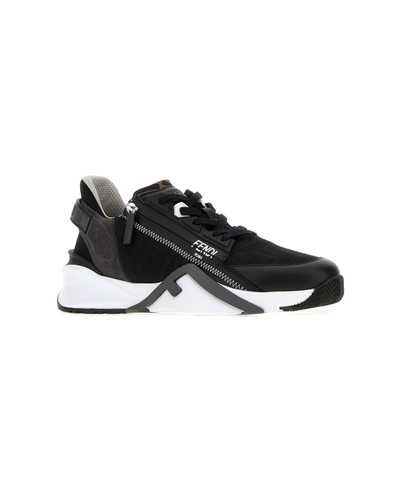 Fendi Black Jacquard Fendi Flow Sneakers - BLACK AND WHITE