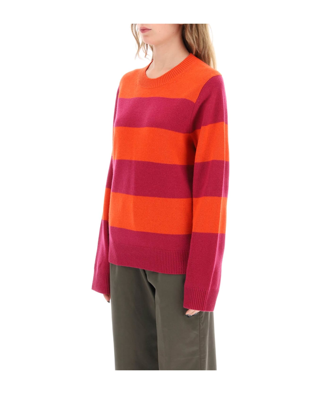 Guest in Residence Striped Cashmere Sweater - MAGENTA CHERRY (Red) ニットウェア