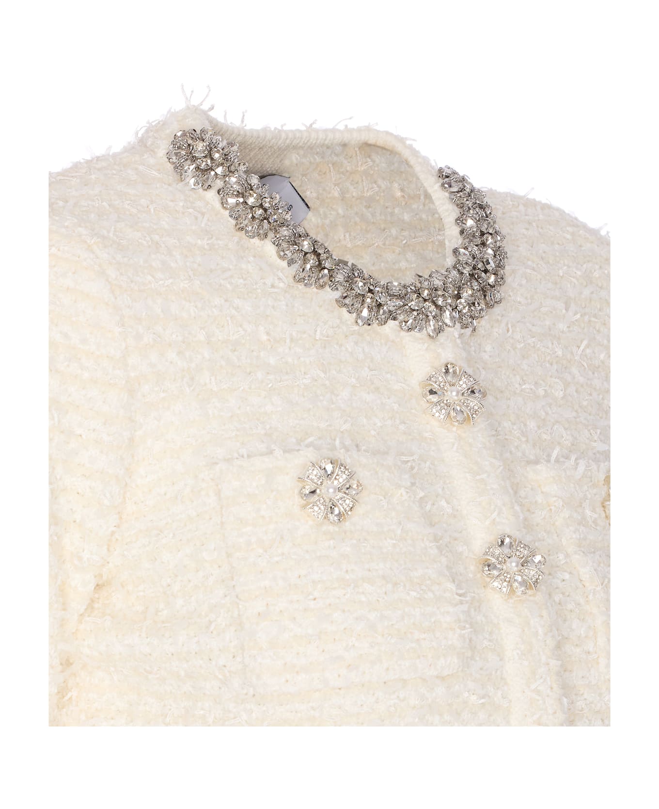 self-portrait Texutured Knit Cardigan - White