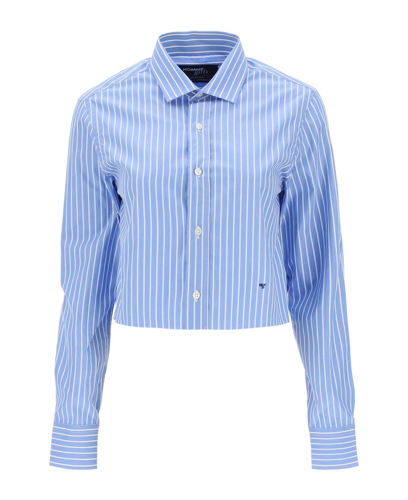 HommeGirls Cropped Striped Poplin Shirt - BLUE WHITE (Blue)