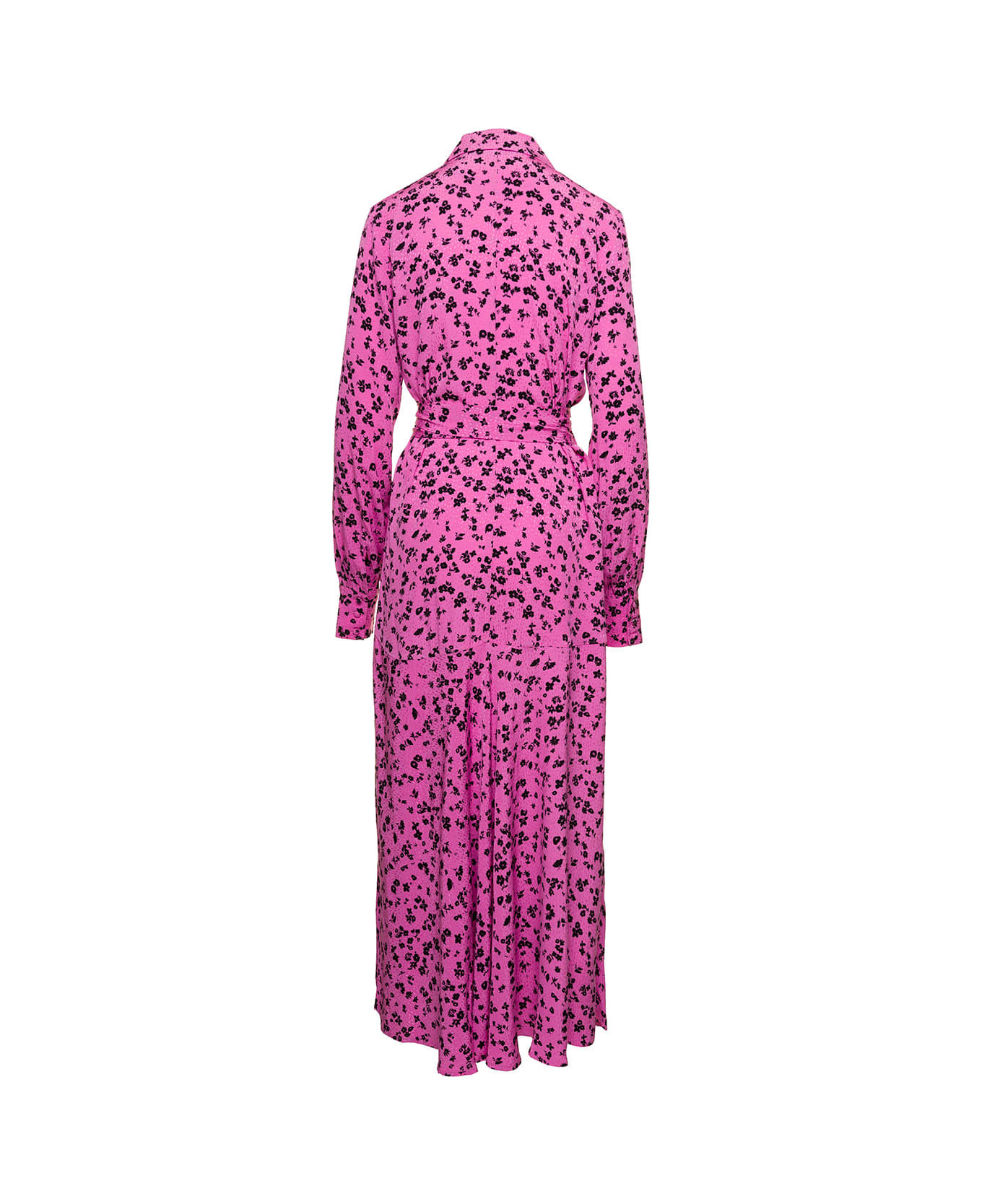 Rotate by Birger Christensen Long Pink Wrap Dress With Revers And Jacquard Floreal Motif In Viscose Woman Rotate - Pink