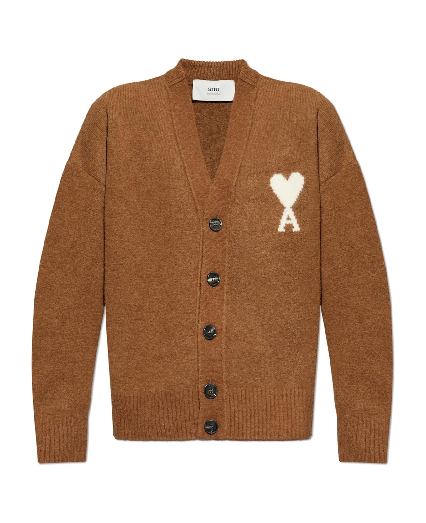 Ami Alexandre Mattiussi Cardigan With Logo - BROWN