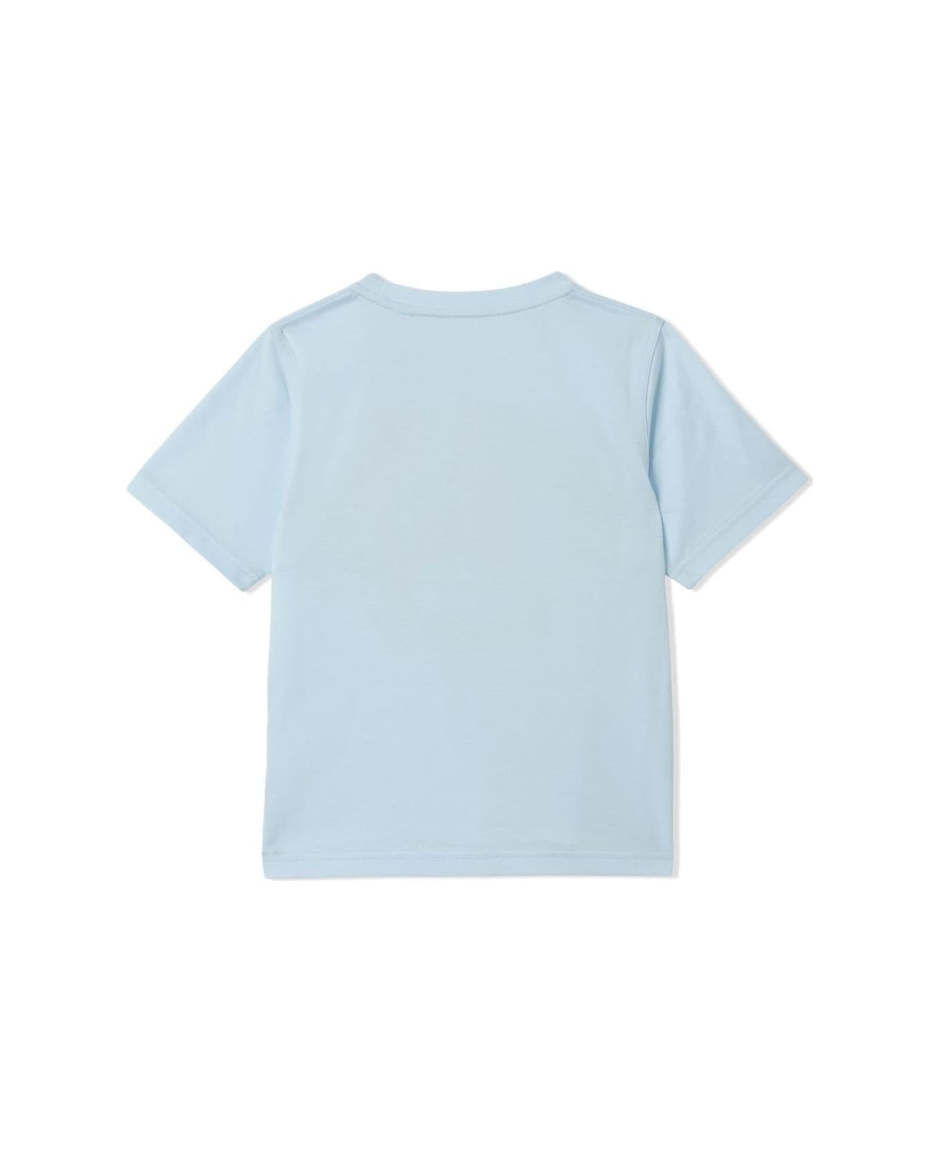 Burberry Light Blue T-shirt With Equestrian Knight Print And Logo In Cotton Kids - Blu