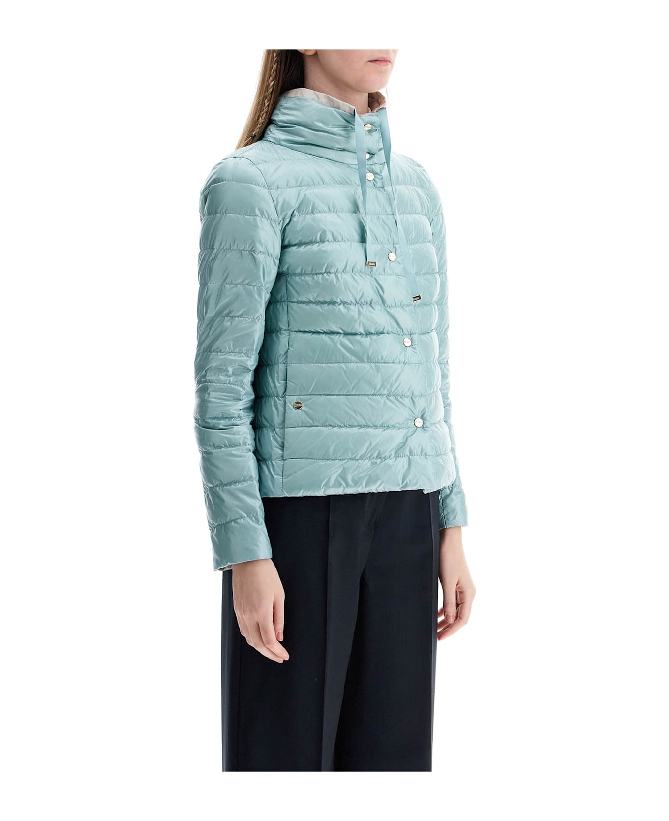 Herno Short Puffer Jacket In Ice Blue Nylon With Metal Buttons - AZZURRO/GHIACCIO (Blue)
