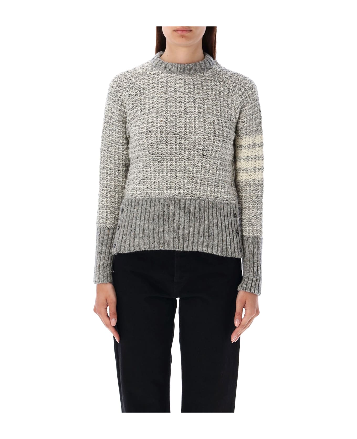 Thom Browne Tuck Stitch Raglan Sleeve Crew Neck Pullover - LT GREY