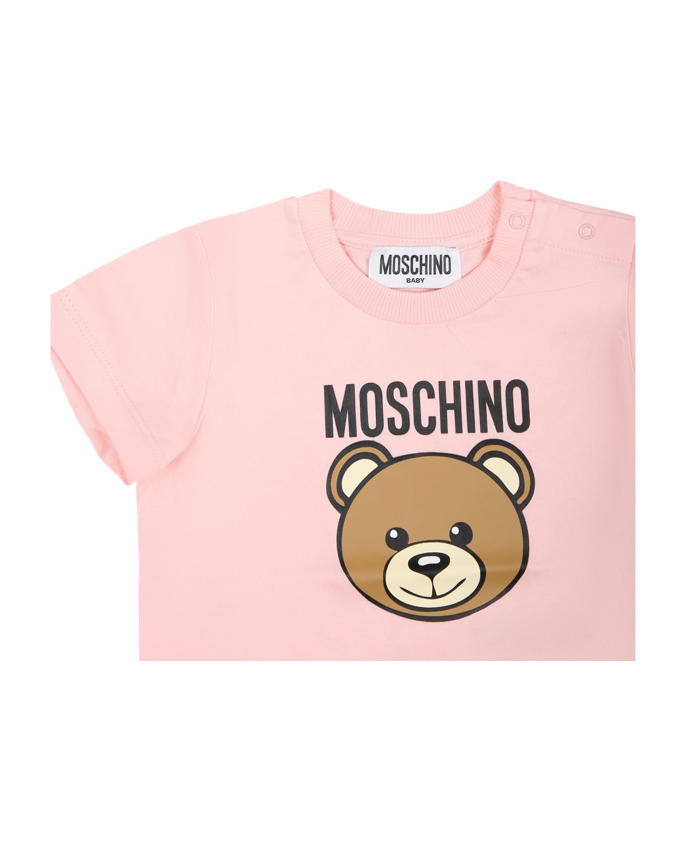 Moschino Pink T-shirt For Baby Girl With Teddy Bear - Pink Tシャツ＆ポロシャツ