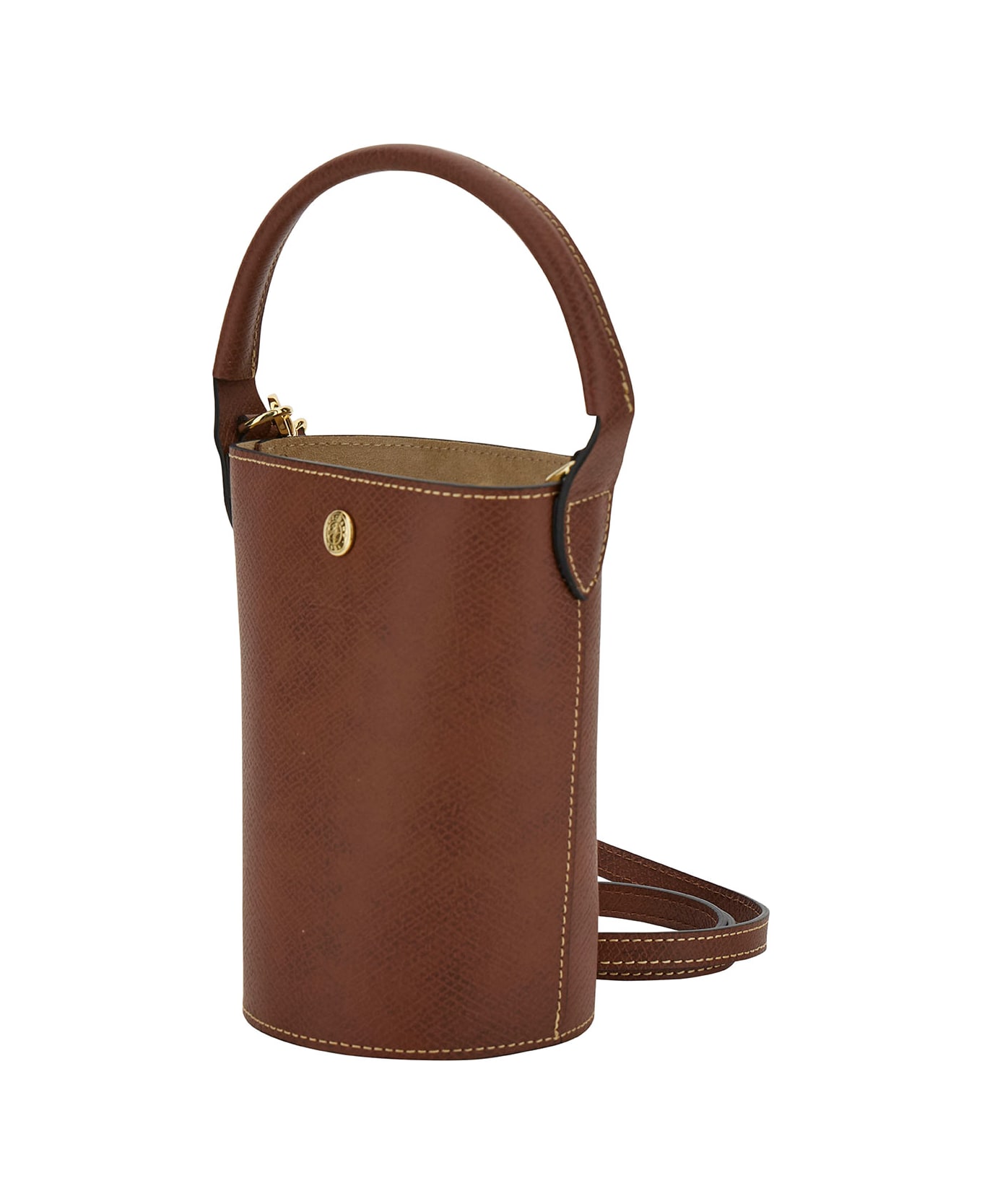 Longchamp 'xs Epure' Brown Bucket Bag With Embossed Logo In Leather Woman - Brown