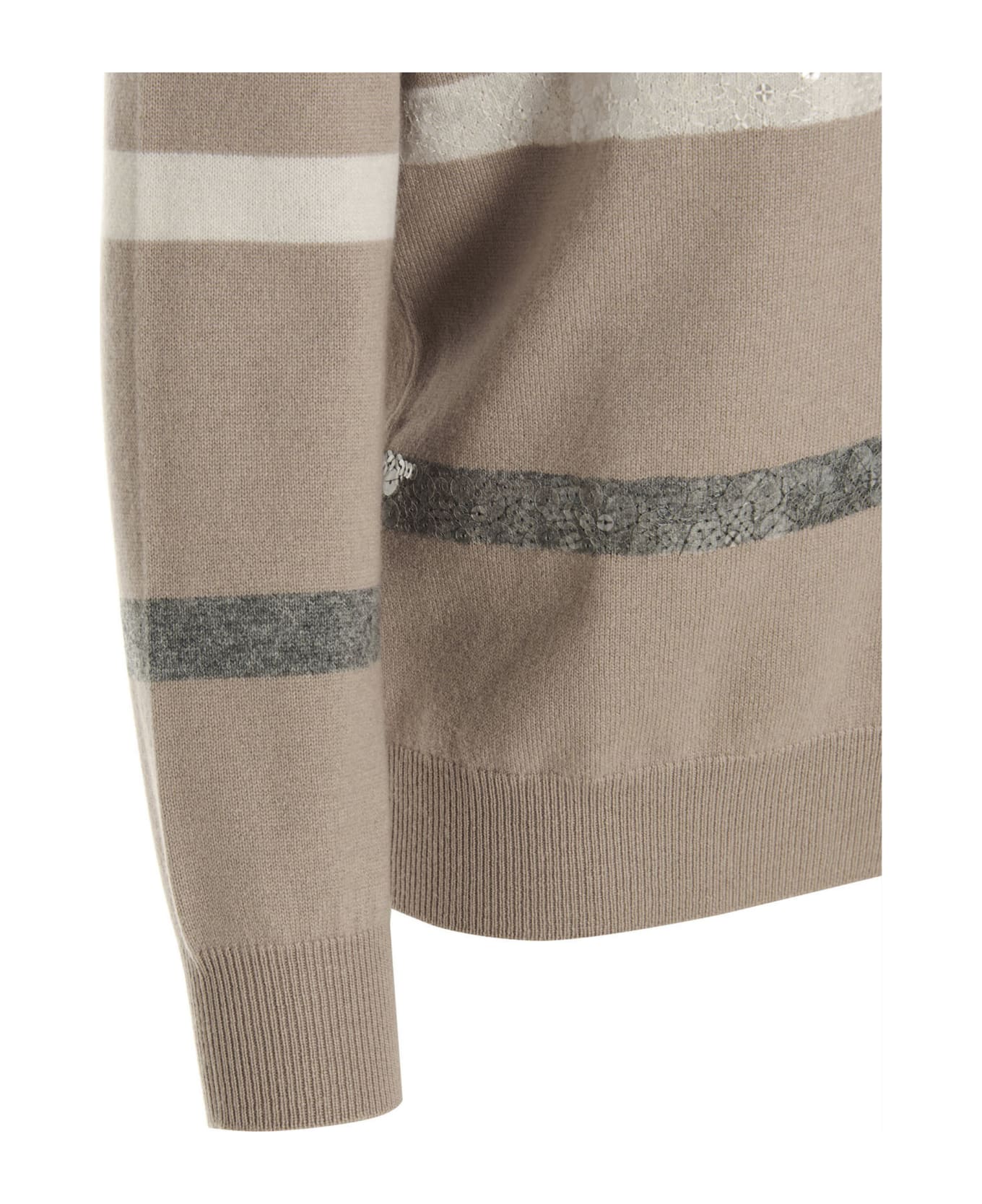 Brunello Cucinelli Sequin Stripe Sweater - Beige