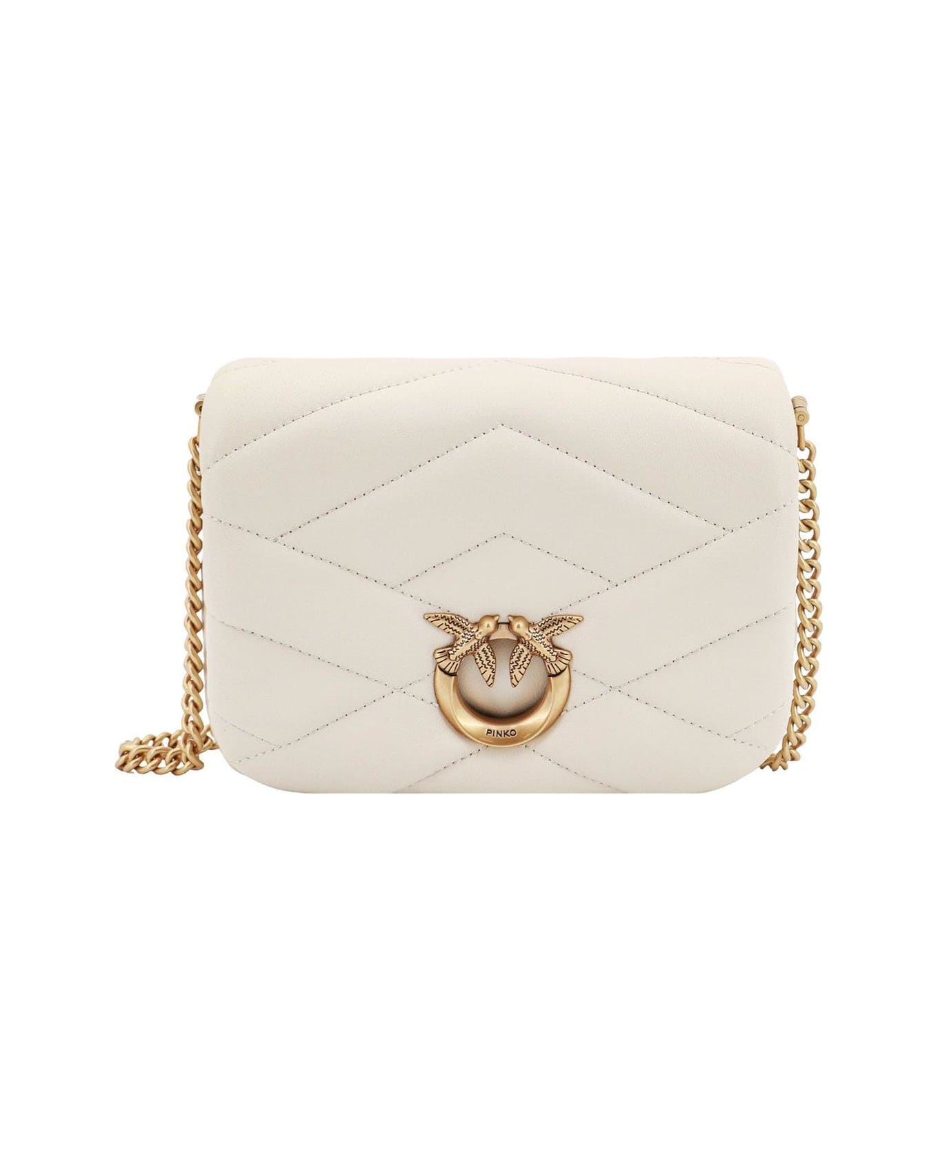 Pinko Love Birds Buckle Quilted Shoulder Bag - White