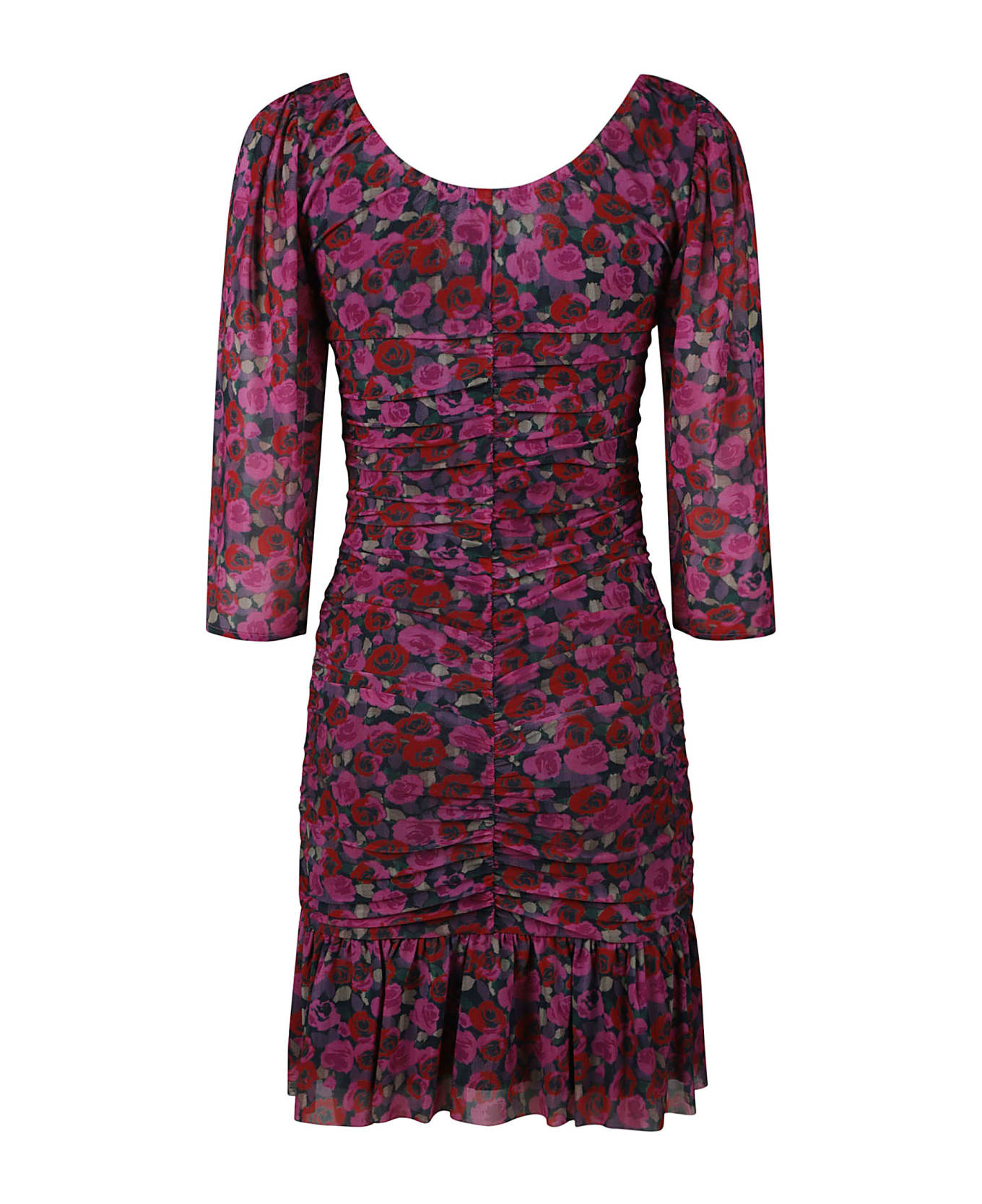 Ganni All-over Rose Print Mini Dress - FUXIA