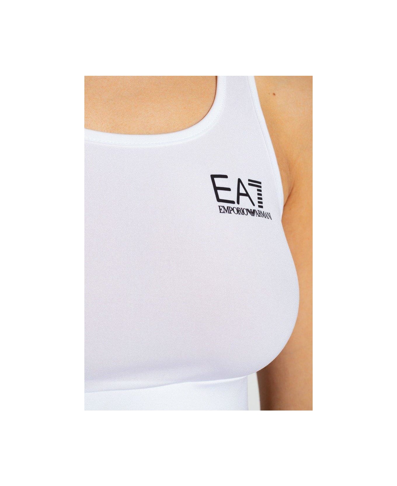 EA7 Logo Printed Square Neck Sports Bra
