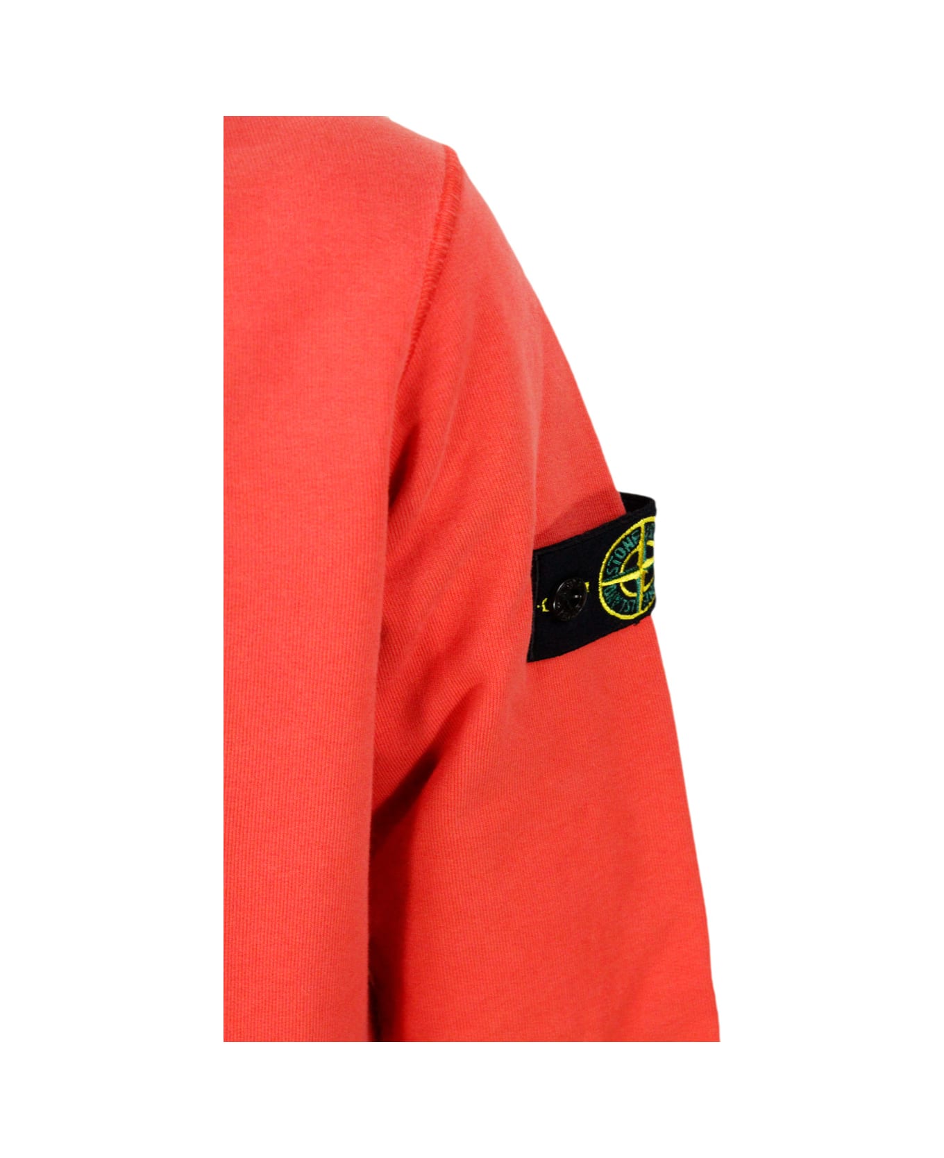 Stone Island Cotton Sweatshirt With Crew Neck And Logo On The Sleeve - Orange