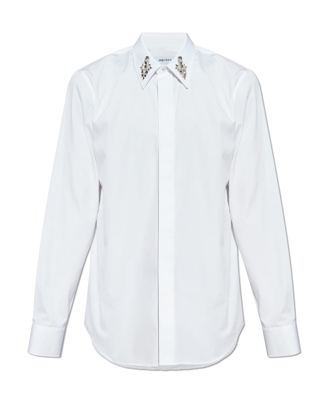 Alexander McQueen Shirt With Shimmering Crystals On The Collar - WHITE