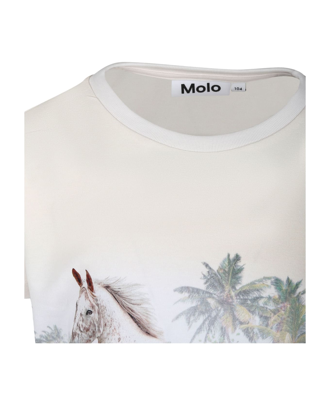 Molo Ivory T-shirt For Girl With Horse Print - Ivory