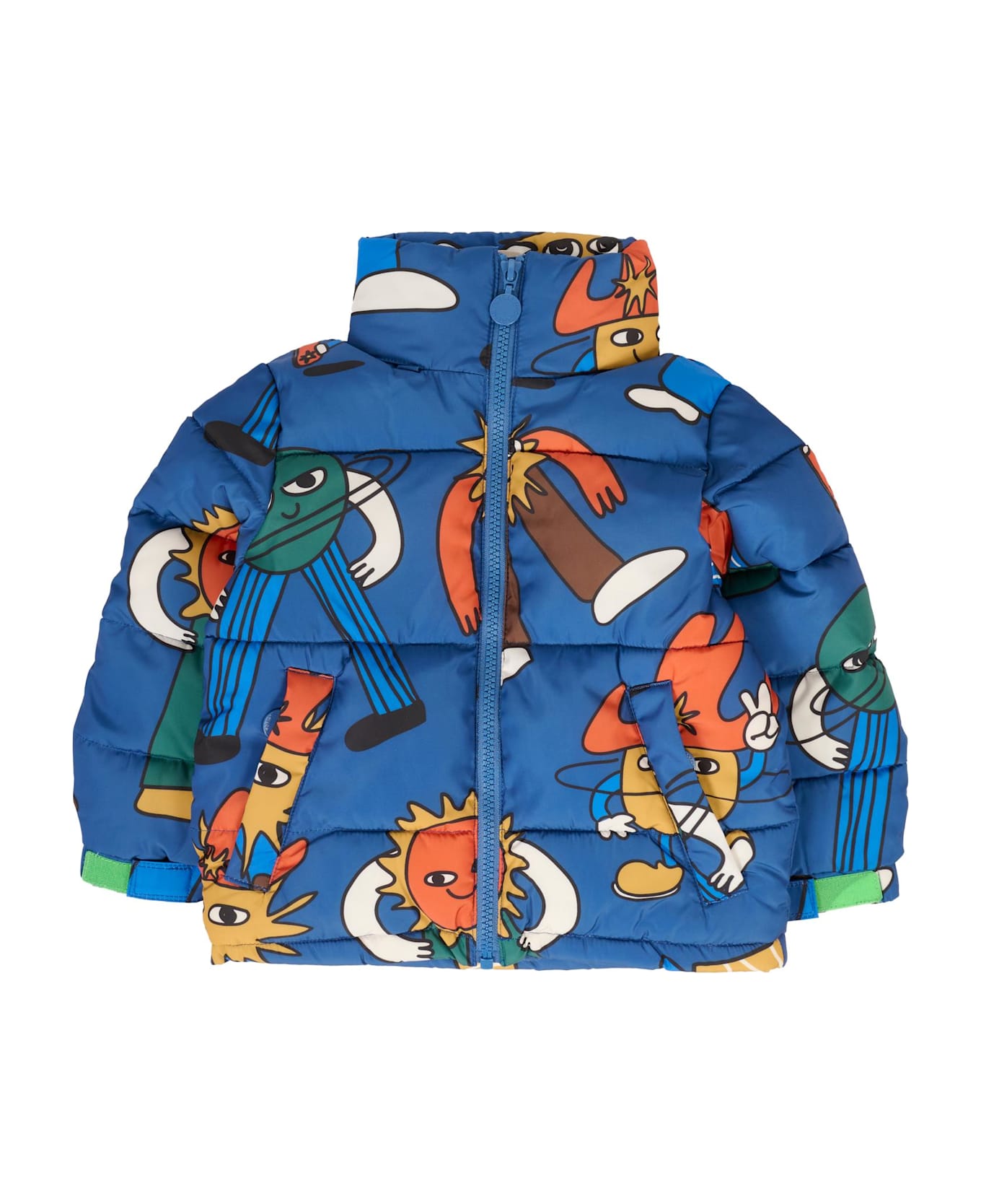 Stella McCartney Kids Blue Down Jacket For Boy With Logo - Ivory