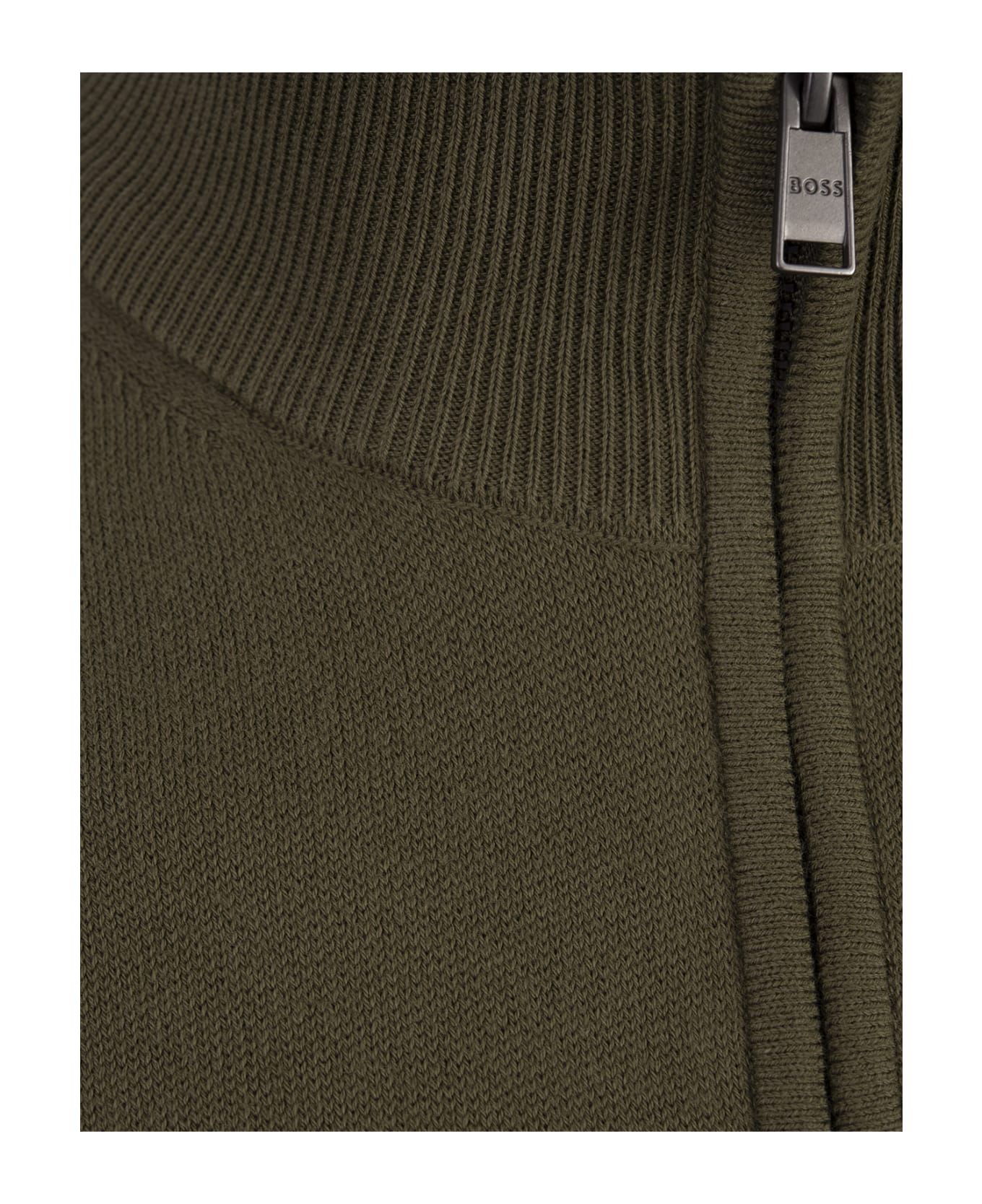 Hugo Boss Military Green Knitted Cardigan With Zip - Green