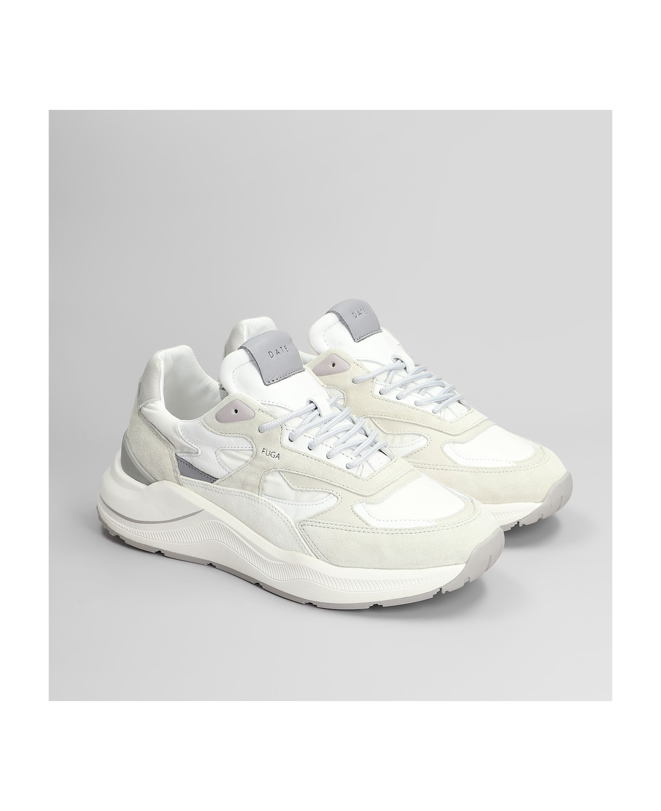 D.A.T.E. Fuga Sneakers In White Suede And Fabric - white