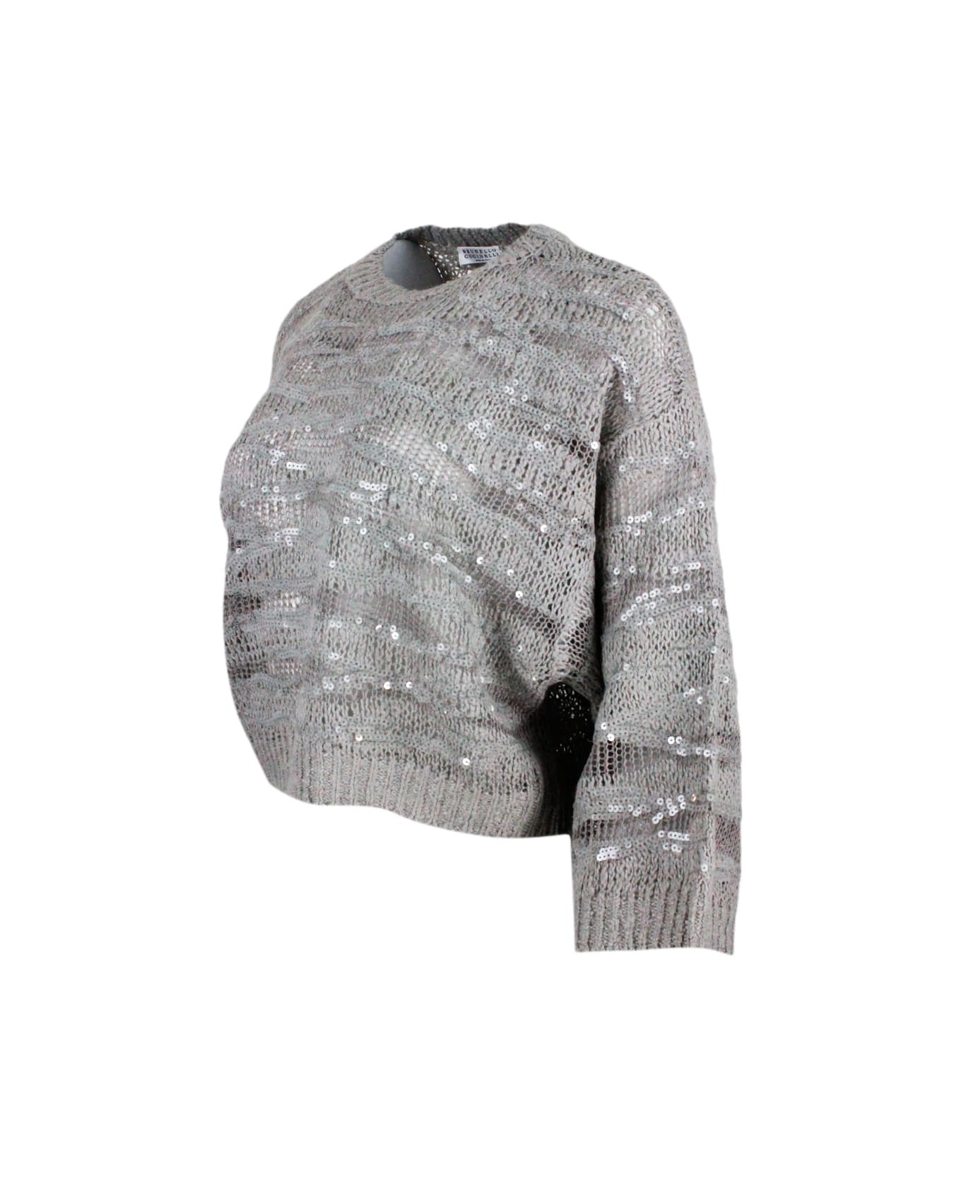 Brunello Cucinelli Animal Print Sweater In Silk, Linen And Hemp. - Grey ニットウェア