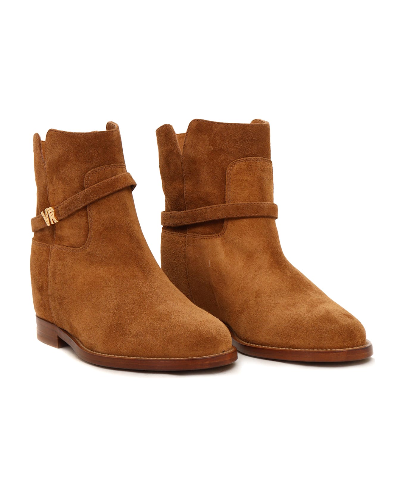 Via Roma 15 Boots With Golden Color Logo - BROWN