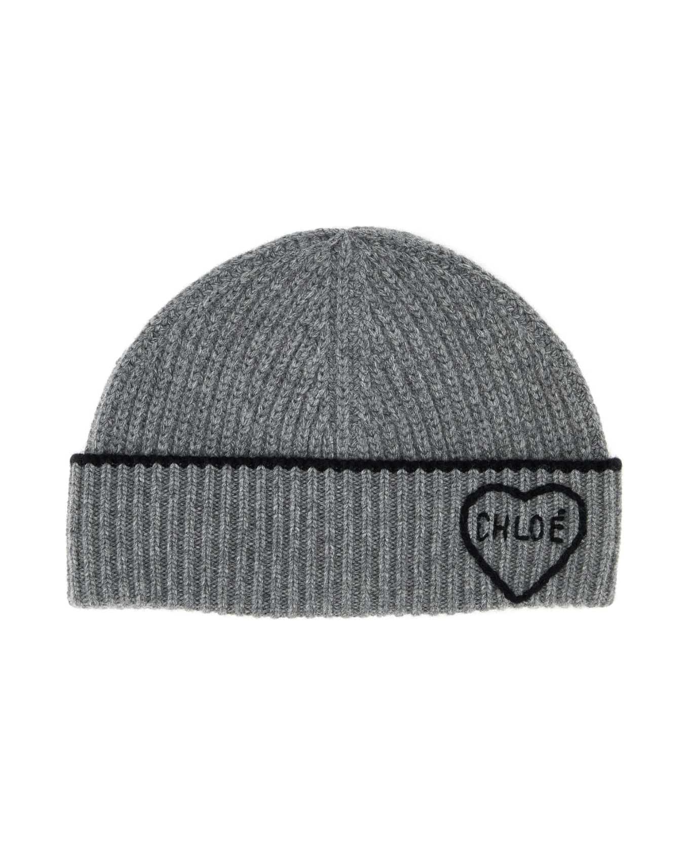 Chloé Grey Wool Blend Beanie Hat - DIVINEGREY