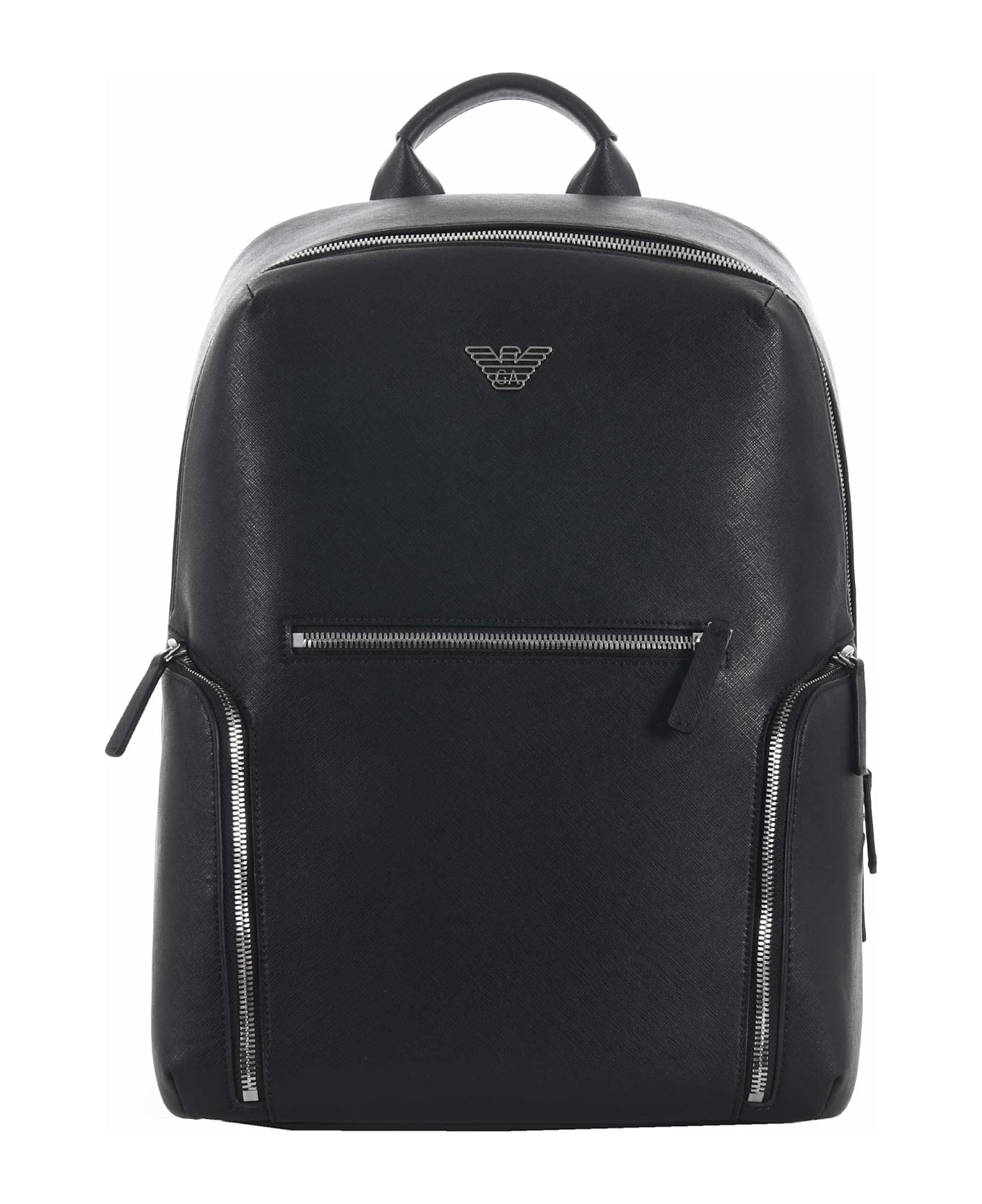 Emporio Armani Logo Plaque Zipped Backpack - Black