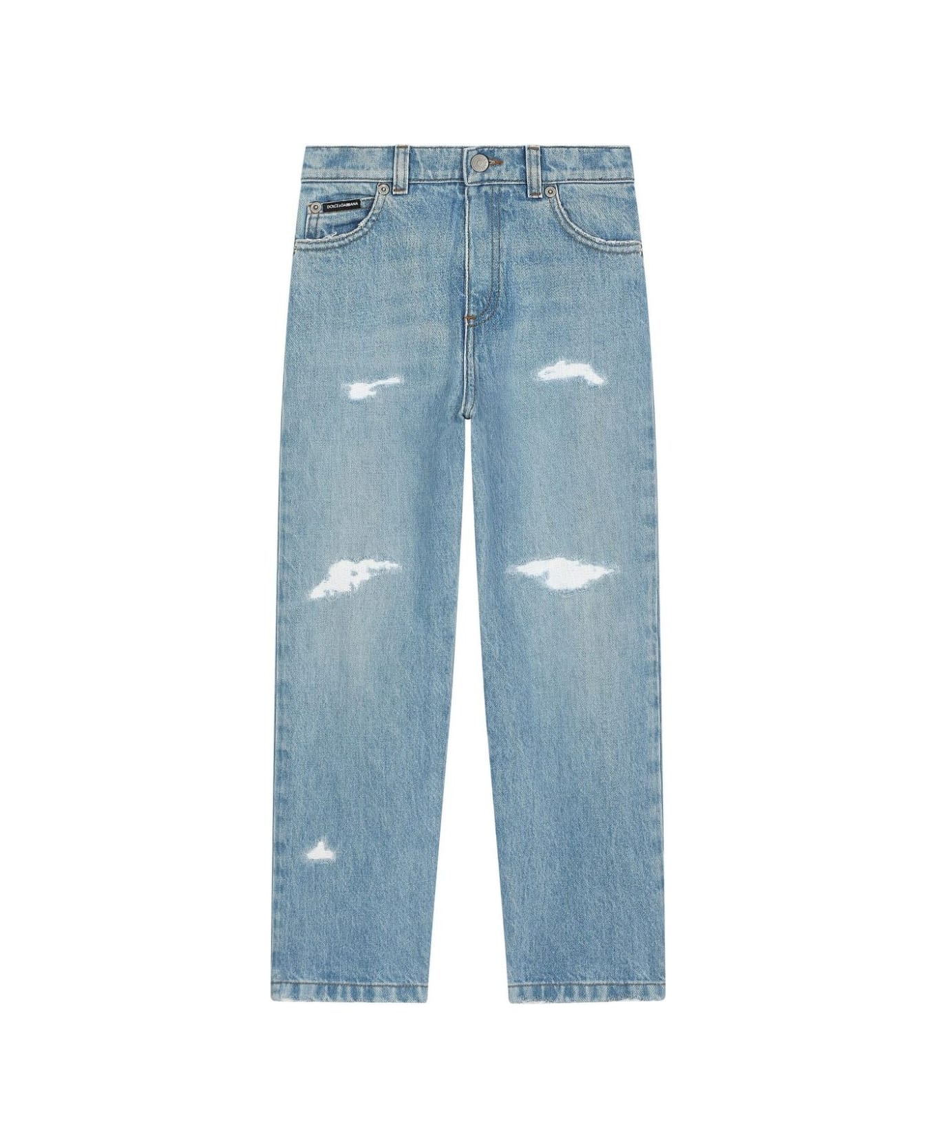 Dolce & Gabbana Light Blue Jeans With Logo Plaque ボトムス