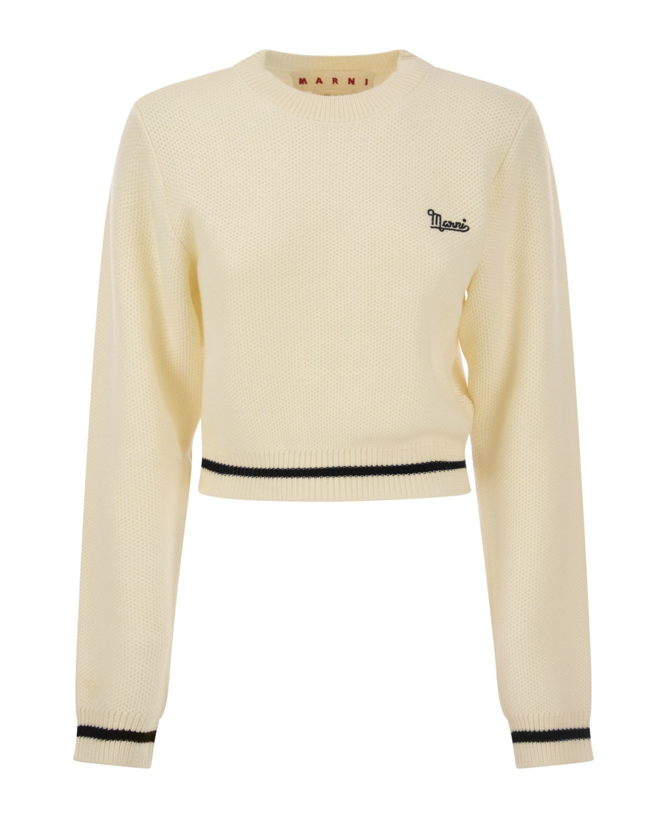 Marni Ivory Honeycomb Sweater With Logo - White