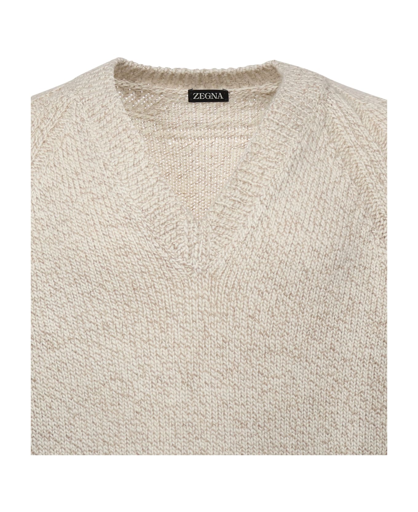 Zegna Cashmere And Wool Sweater - Light Taupe/White Melange