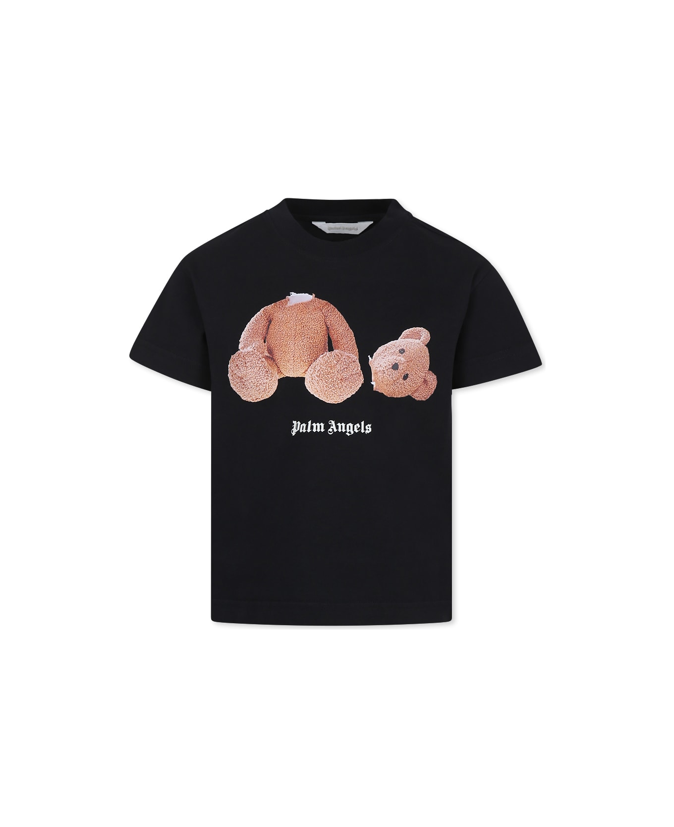 Palm Angels Black T-shirt For Boy With Bear - Black