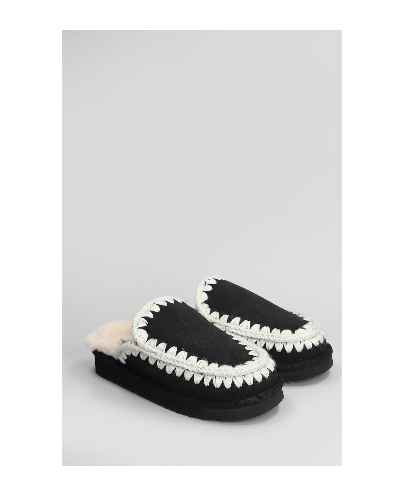 Mou Eskimo Stitching Slipper-mule In Black Suede - Black