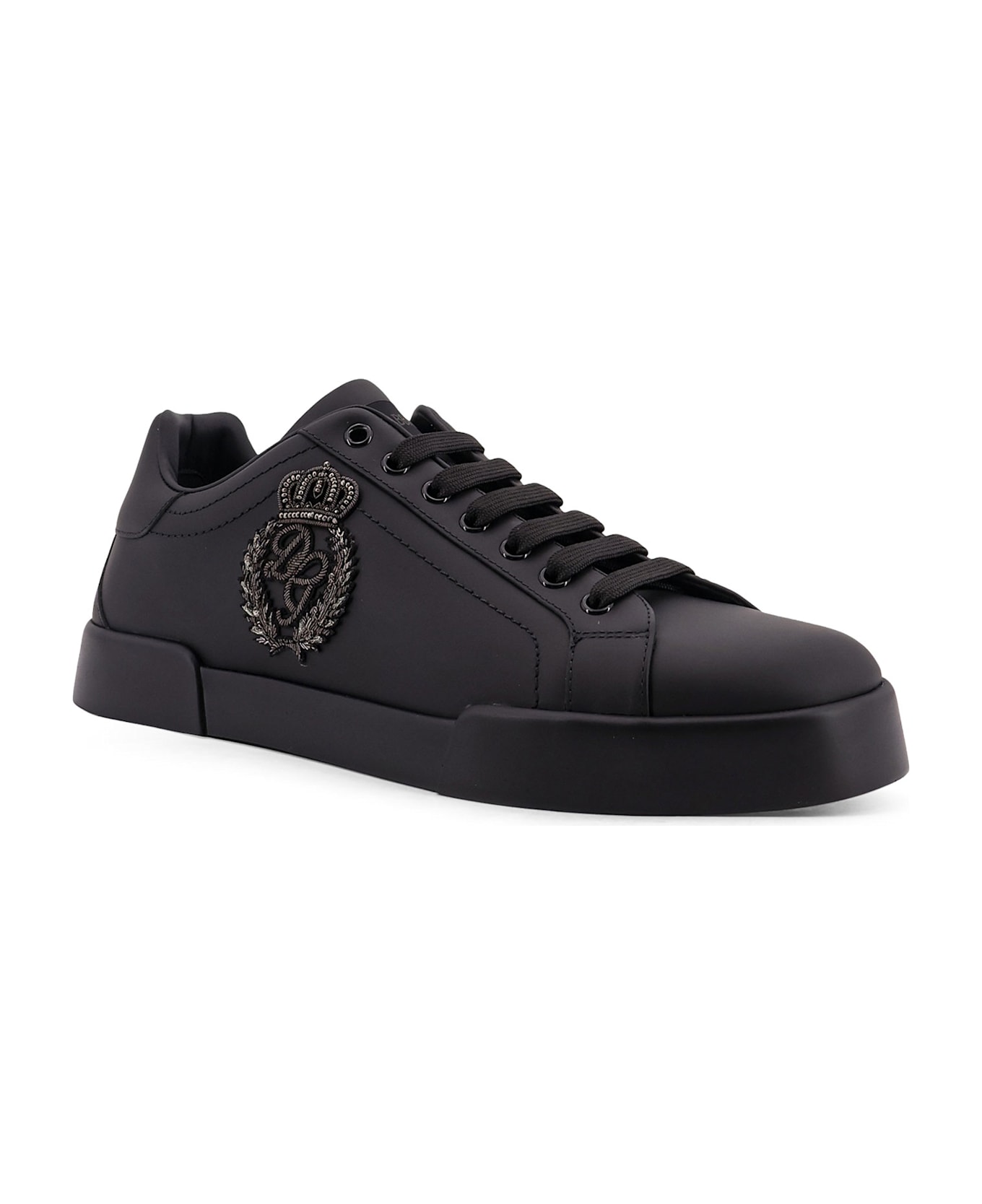 Dolce & Gabbana Leather Sneakers With Embossed Side Logo - Black