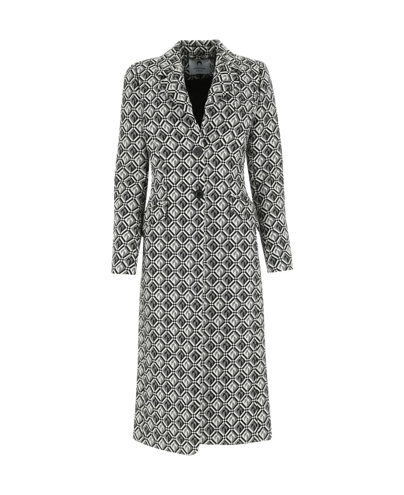 Marine Serre Embroidered Wool Blend Coat - Black