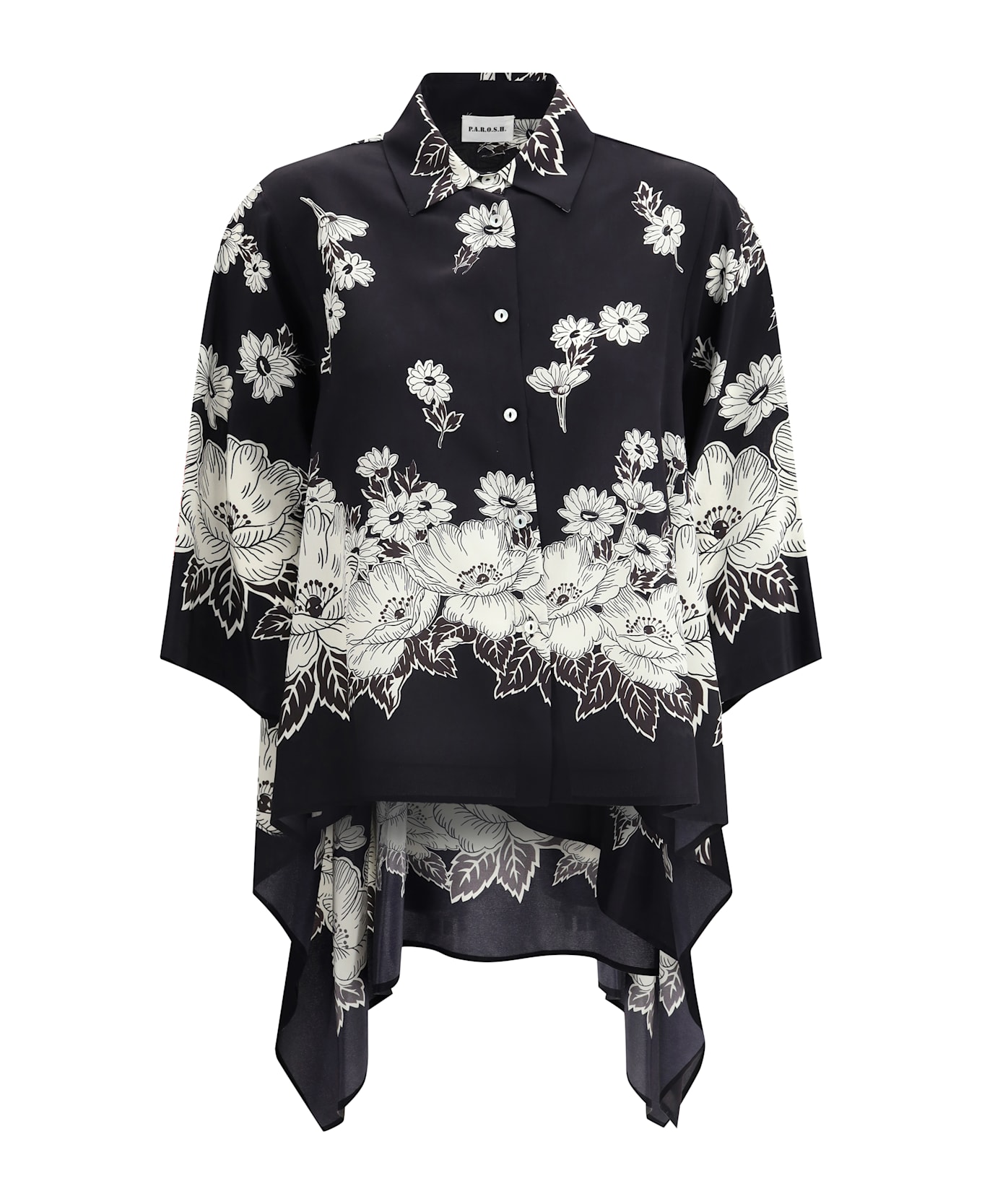Parosh Asymmetric Floral Print Shirt