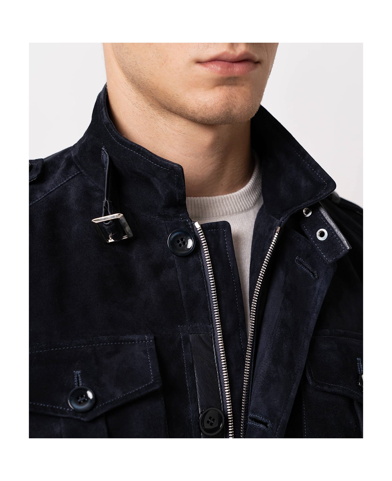 Larusmiani Leather Sahariana Devon Leather Jacket - Blue